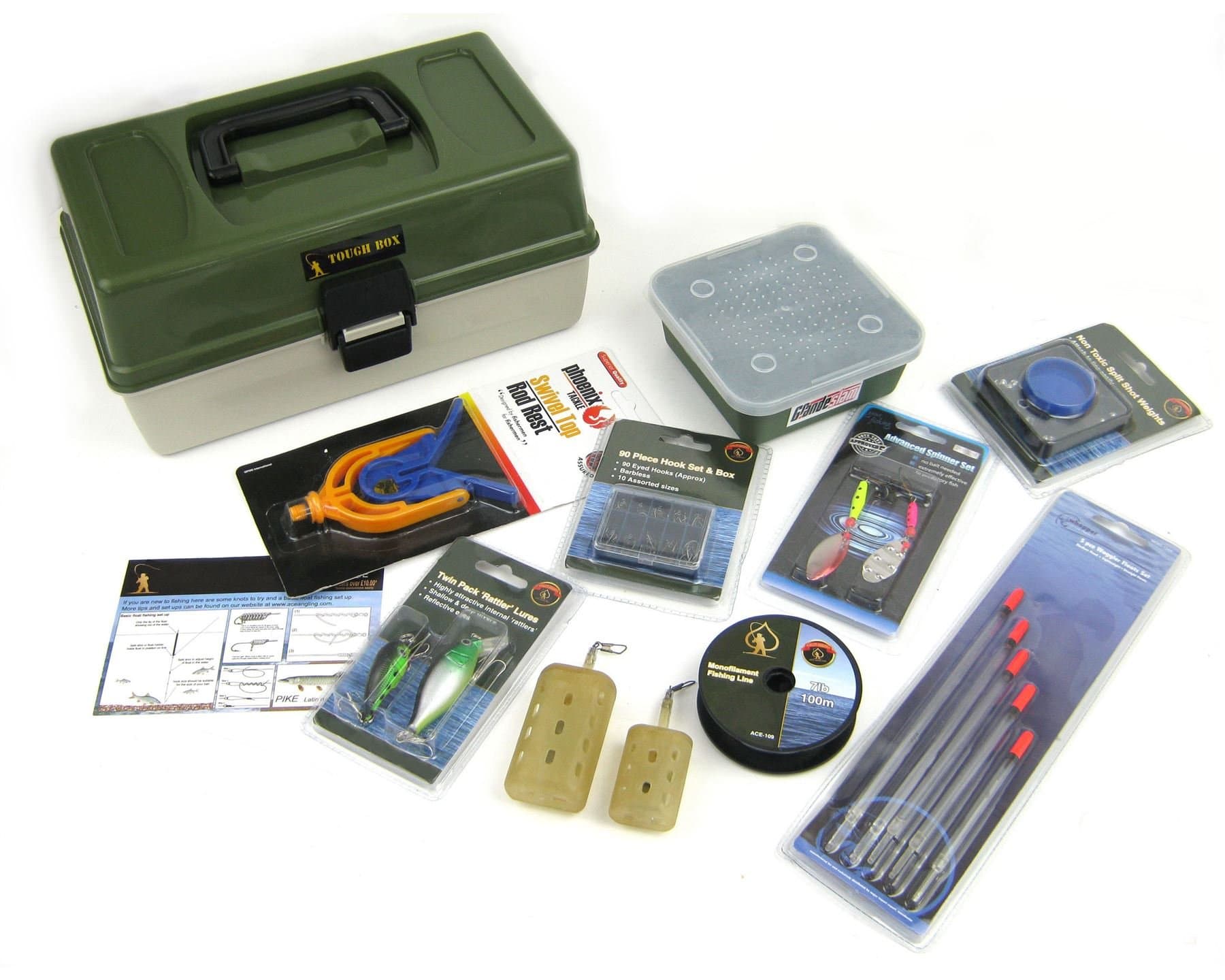 Coarse Fishing Tackle Box Gift Set - Includes Hooks, Floats, Weights, Plugs, Spinners, Rod Rest, Line, Bait Box & More!