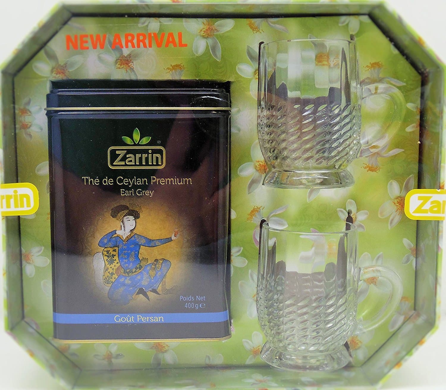 Zarrin Premium Ceylon Leaf Tea with Earl Grey with 2 Magnificent Tea Cups