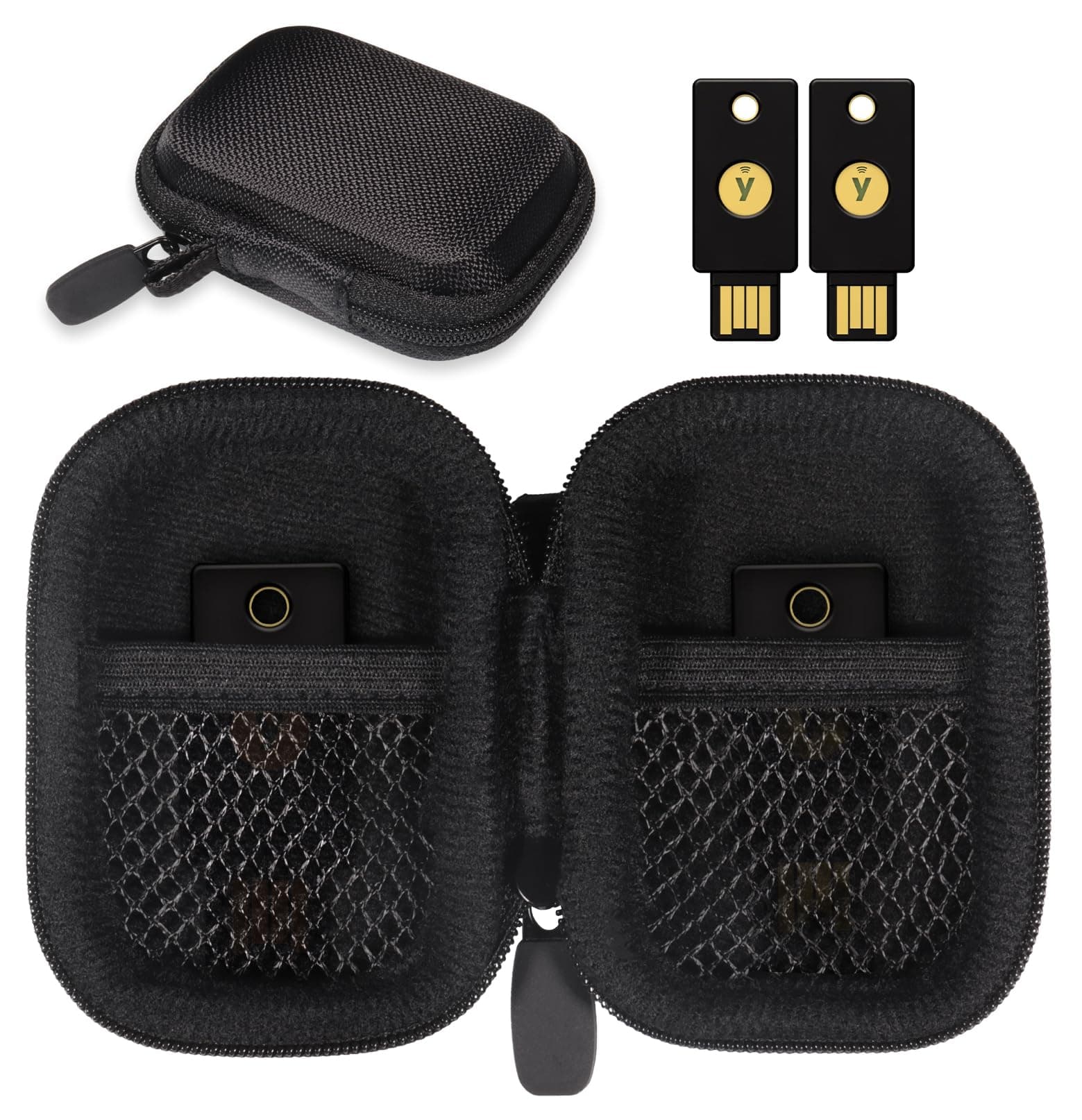 CaseSack Security Key Case Compatible with Yubico YubiKey 5Ci NFC, 5Ci, NFC, 5 Nano, OnlyKey FIDO2, FIDO, U2F, Thetis, Dual mesh Pocket for More Security Keys (Black)