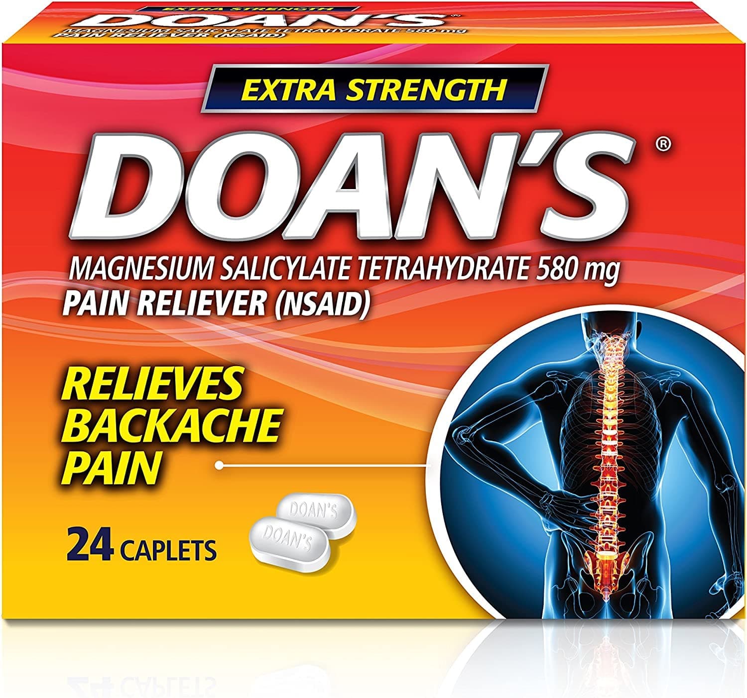 Doan's Backache Pain Reliever - Extra Strength - 24 Count Caplets Per Box - Pack of 2