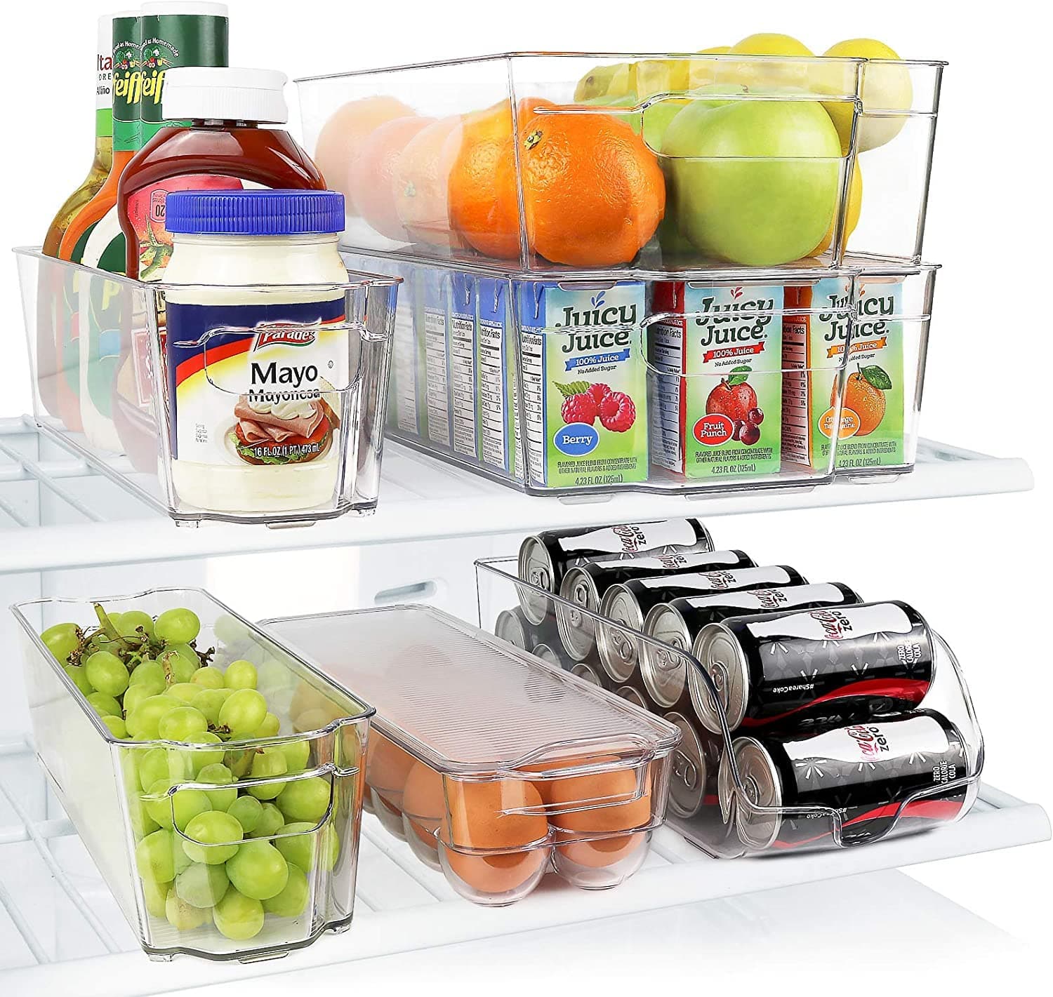 Greenco GRC0250 6 Piece Refrigerator and Freezer Stackable Storage Organizer Bins with Handles, Clear