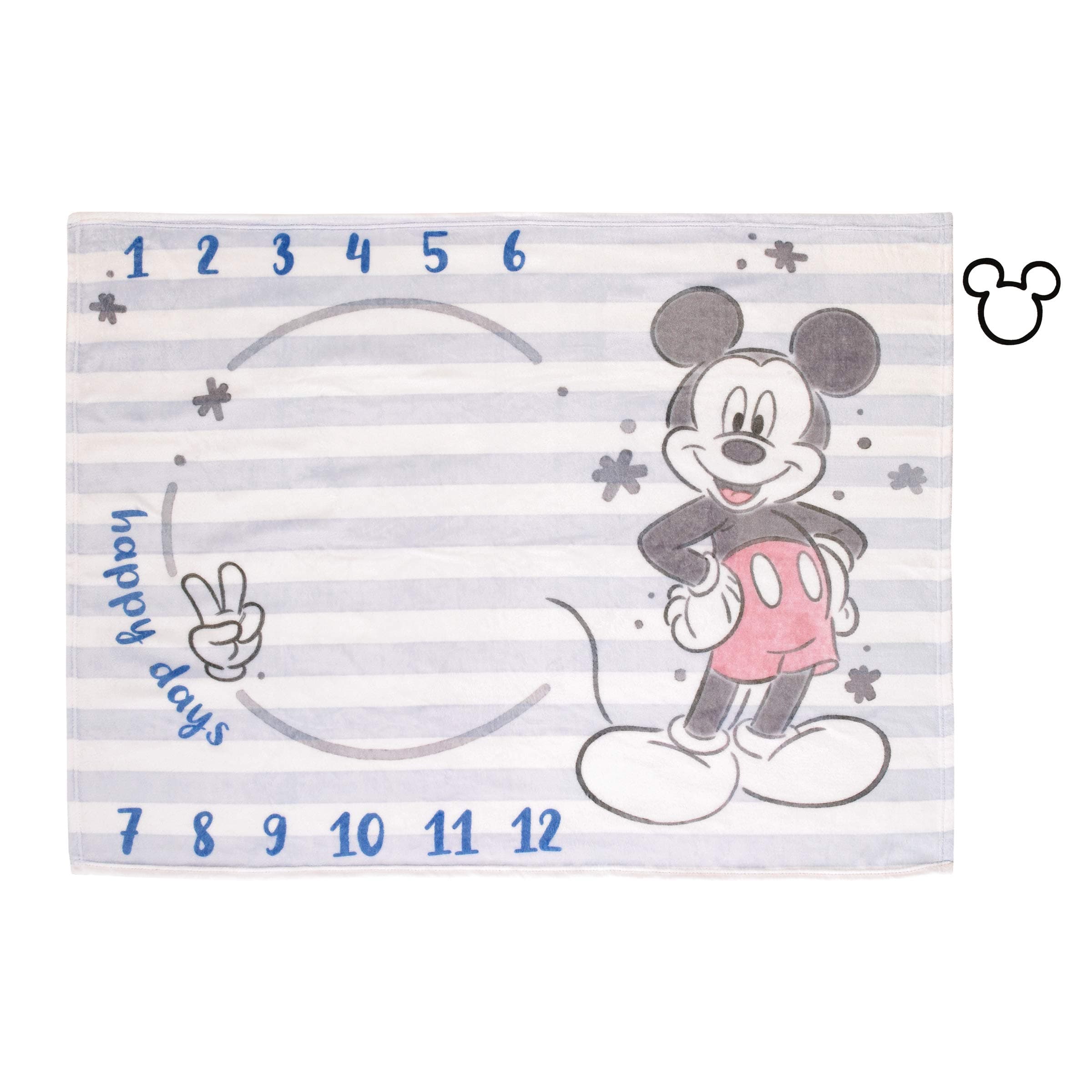 Disney Mickey Mouse Light Blue, Red & White Super Soft Milestone Baby Blanket, Light Blue, White, Red, Navy