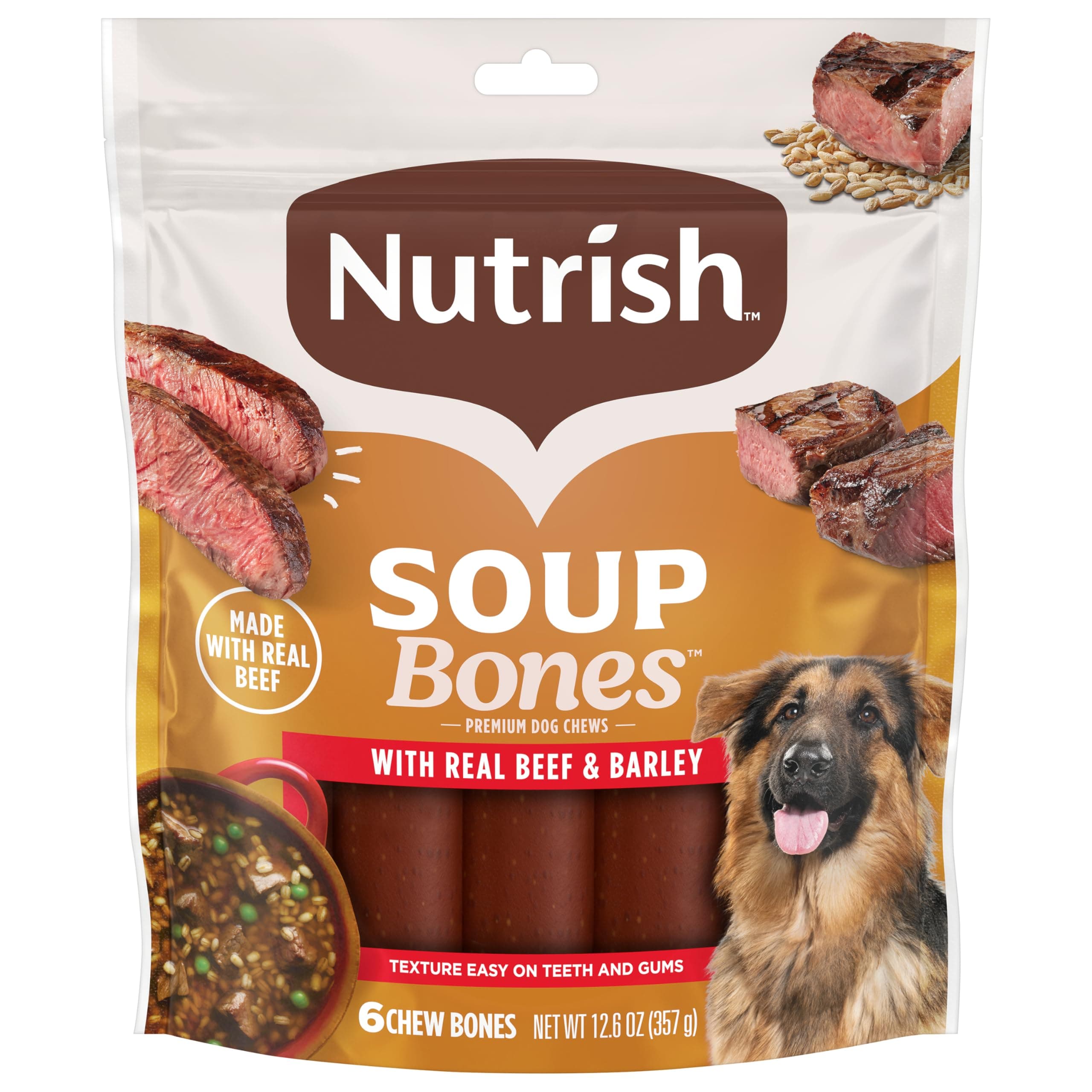Soup Bones Premium Dog Chews with Real Beef and Barley, 6 Chews (Rachael Ray)