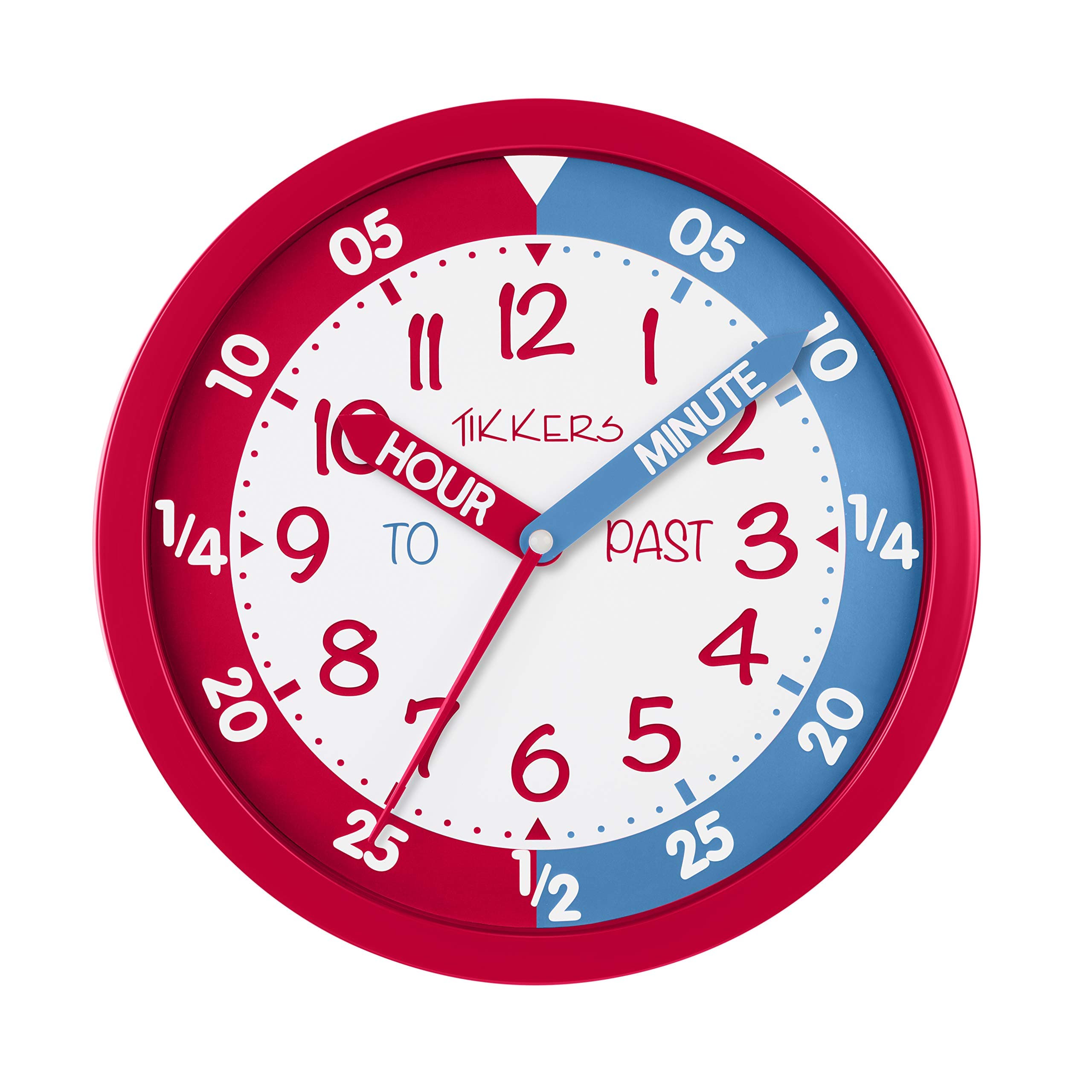 Tikkers wall clock with a white, blue & red face TKWC004