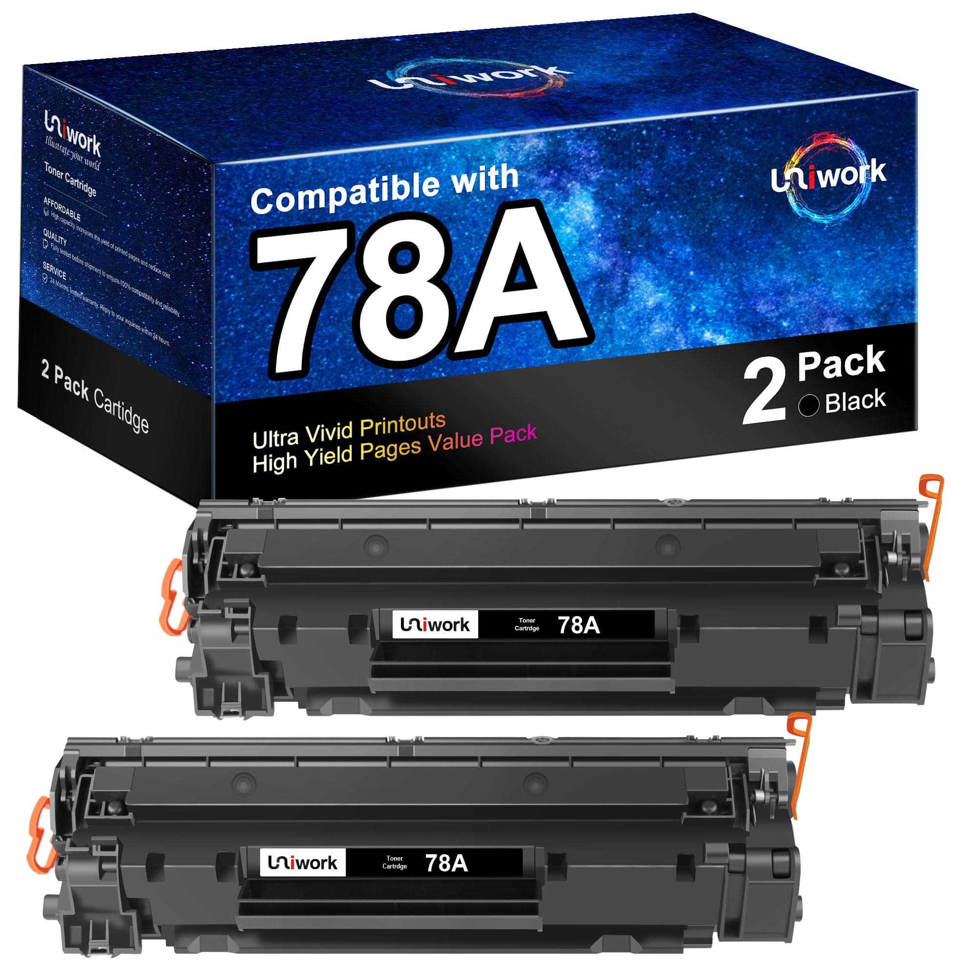 Uniwork 78A Black Toner Cartridges (2-Pack)-Compatible Toner Replacement for HP 78A CE278A Toner Cartridges Works with HP LaserJet Pro P1566, P1606 Series, HP LaserJet Pro MFP M1536 Series | CE278A