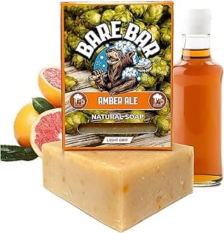 Mens Soap - Bare Bar - Natural Mens soap bar UK - Handcrafted Exfoliating Cold Process Natural Body Soap bar for Men - Vegan, Plastic Free, Cruelty Free, 142g, hand soap (amber ale)