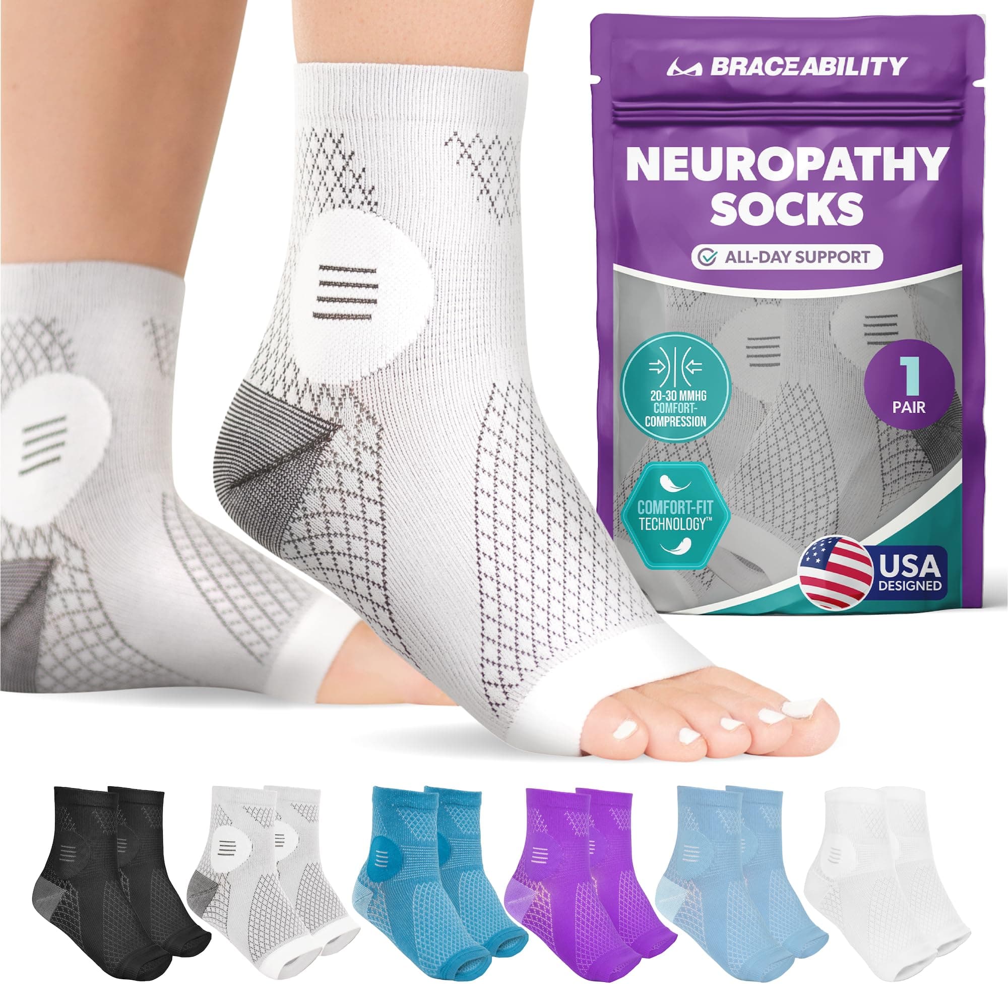BraceAbility Socks Compression Open-Toe Foot Sleeves for Ankle for Men and Women (XL - 1 Pair)