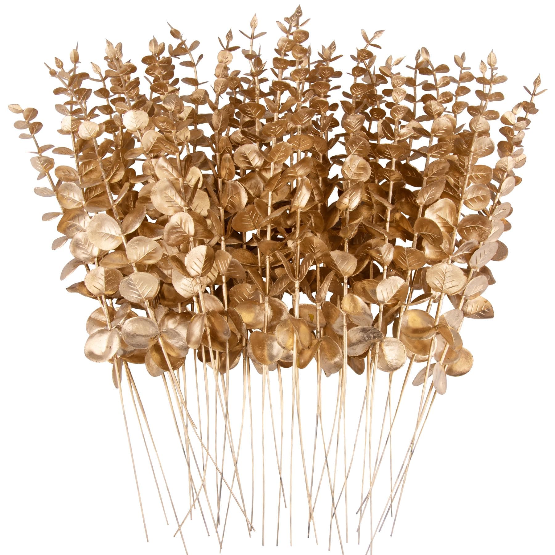FEQO 36 Pcs Gold Eucalyptus Stems Artificial Eucalyptus Leaves Decor Eucalyptus Branches Fake Eucalyptus with Fake Leaves 15 inch Faux Eucalyptus Stem for Vase Wedding Bouquet Home