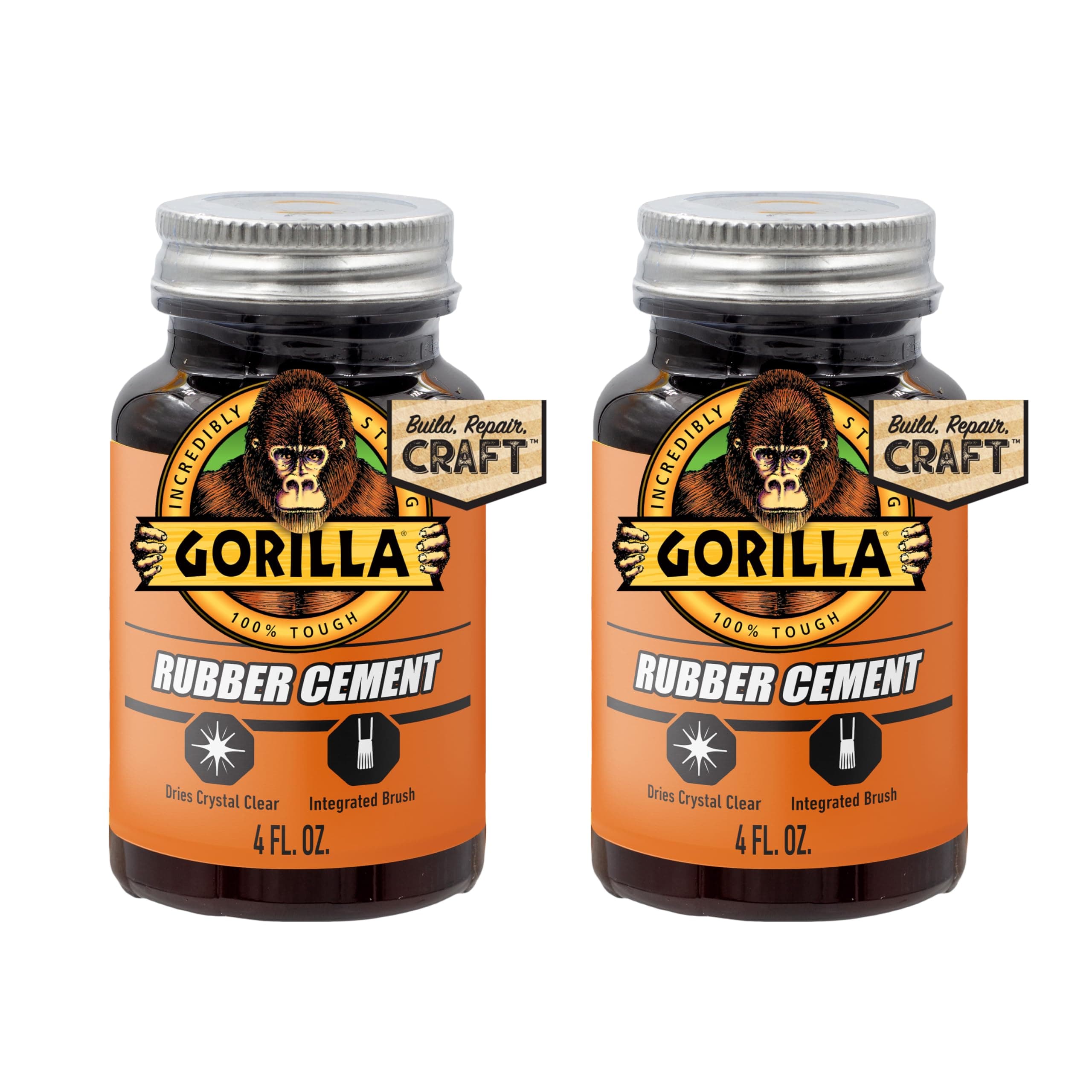 Rubber Cement with Brush Applicator, Clear Glue, 4 Fluid Ounces (Pack of 2) - Easy to Use, Non-Wrinkling, Non-Yellowing