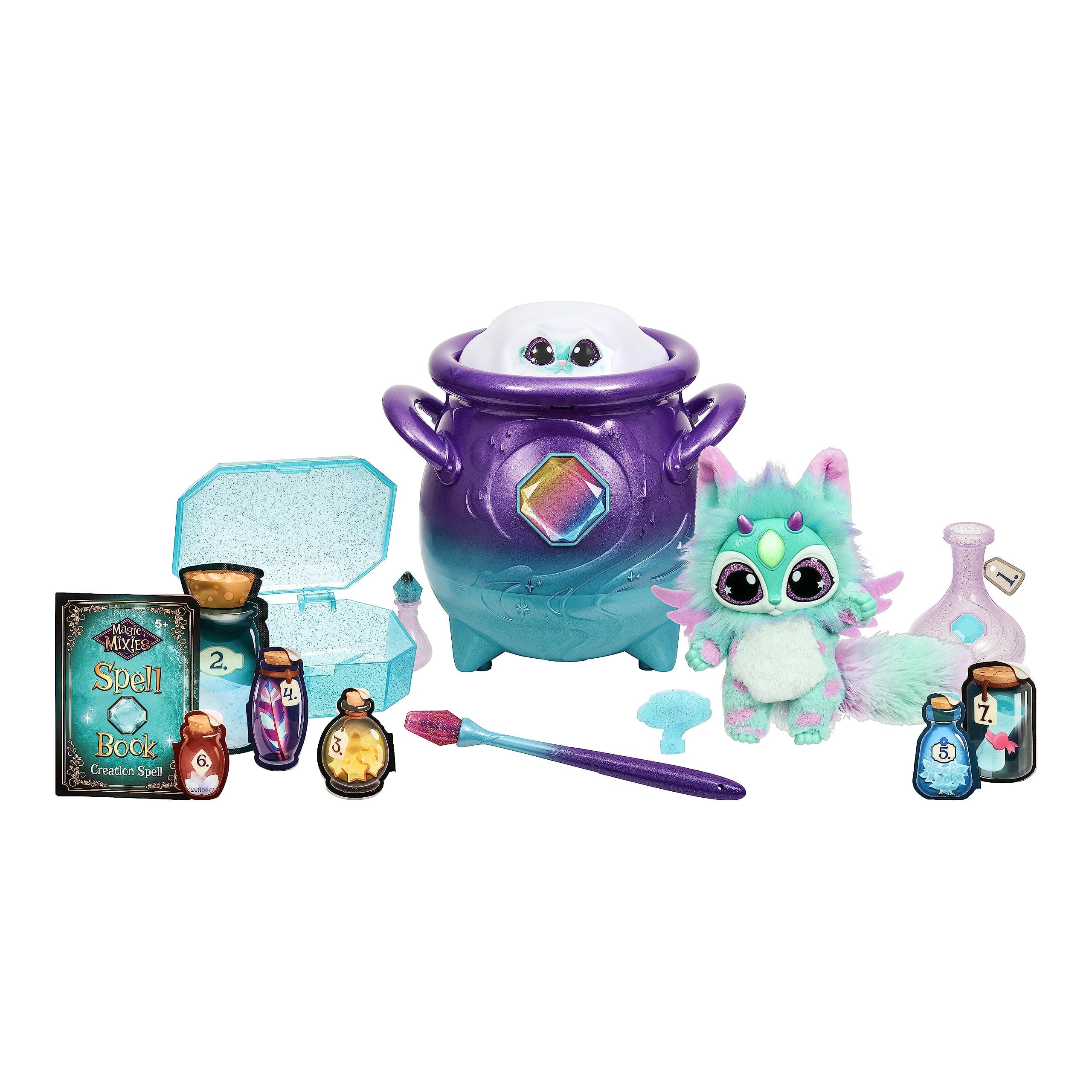 Magic Mixies Magic Cauldron in Purple with Real Mist and Interactive 20cm Blue Plush Toy Who Will You Conjure Up?