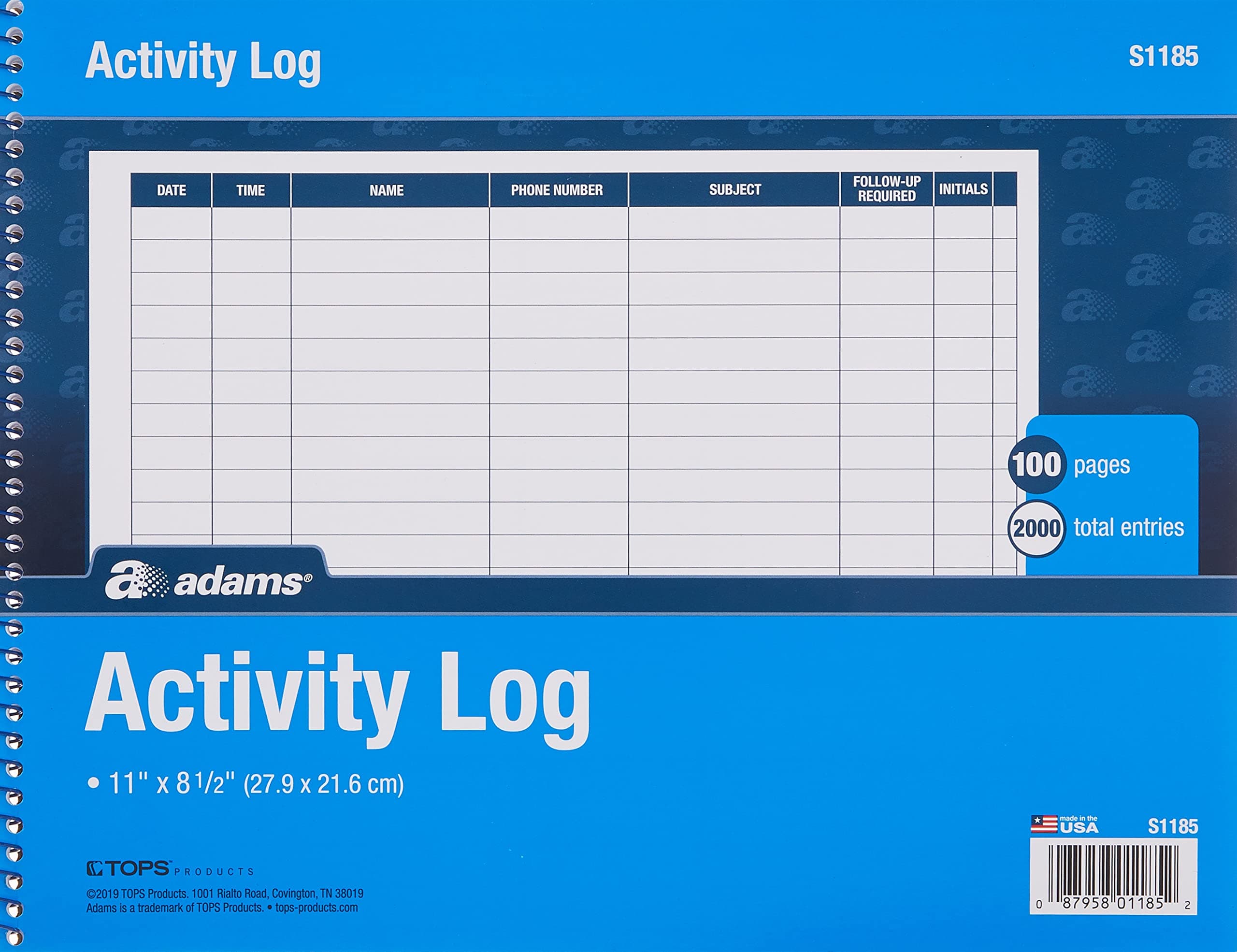 Adams Activity Log Book, Spiral Bound, 8.5 x 12.5 cm, 100 Pages, White (S1185ABF)