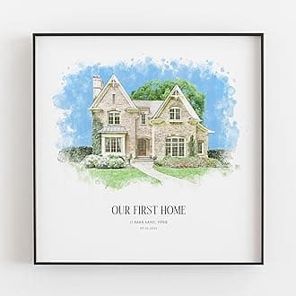 Personalised Watercolour House Portrait, New Home Print Gift, Housewarming Gift, House Sketch, Venue Drawing, Our First Home, Realtor Gift, V1 House FR-A3(M-White)