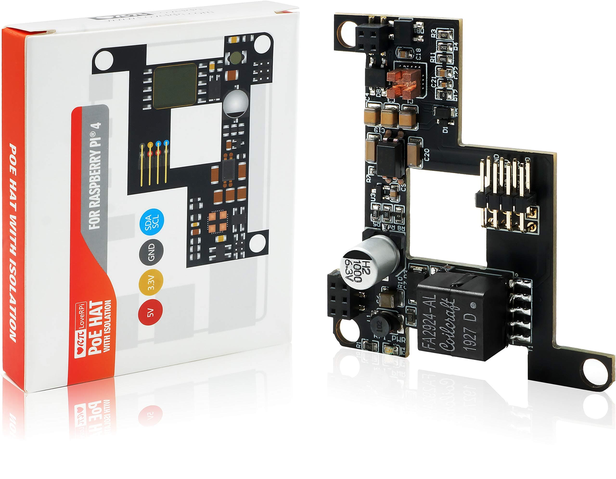 LoveRPi Power-Over-Ethernet (PoE) HAT for Raspberry Pi 4 Model B and Raspberry Pi 3 Model B+ (Professional, Isolated (3KV))