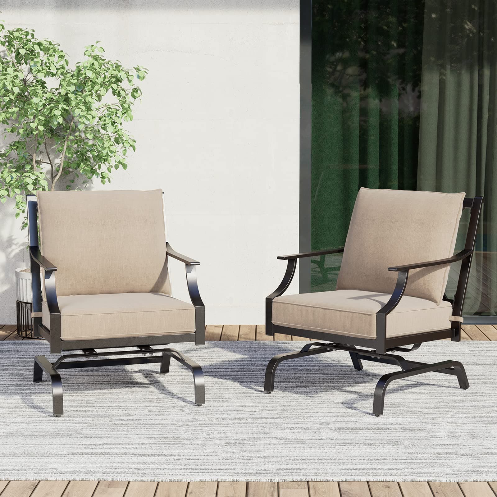 Grand Patio Outdoor Rocking Chairs - Motion Chairs Set of 2, Patio Seating with Olefin Cushions, Beige
