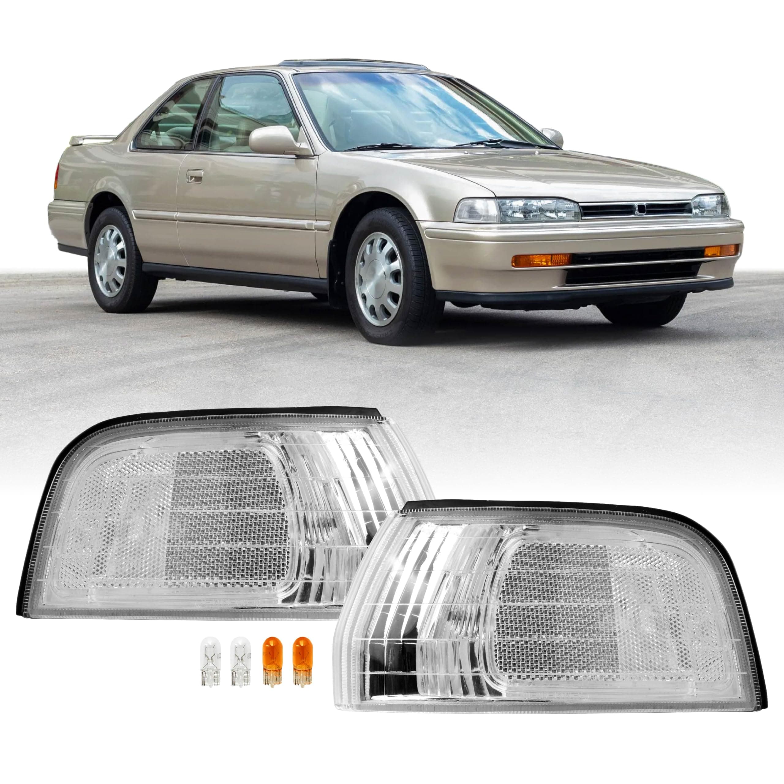 USR 92-93 Accord Corner Light – Front Turn Signal Corner Lamps (Left + Right) Pair - Compatible with 1992-1993 Honda Accord 2 Door Coupe and 4 Door Sedan All Models/Trims (CLEAR CORNER LIGHTS)