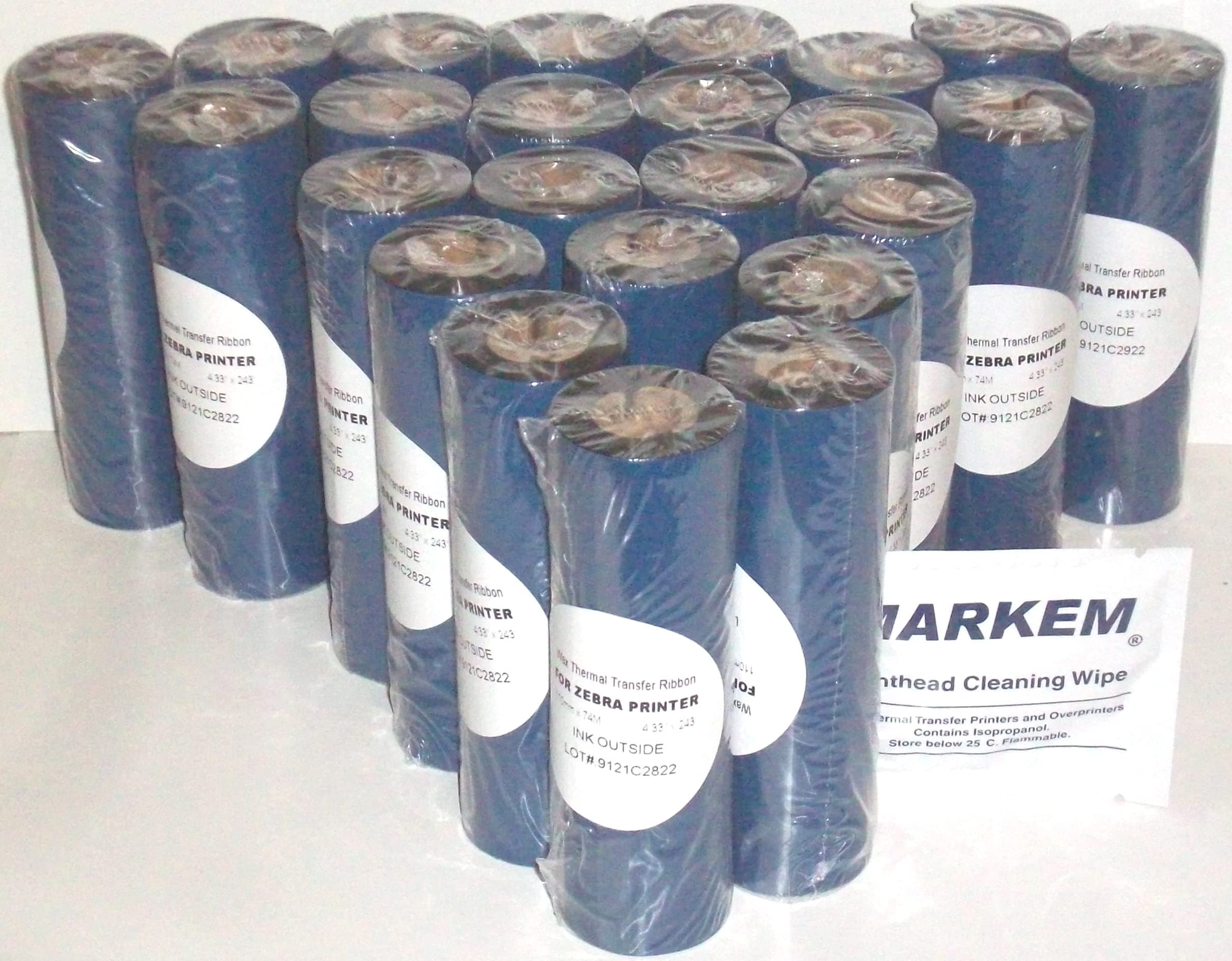 48 Thermal Transfer Ribbons 4.33" 1/2" core for Zebra Desktop TLP2844 TLP2442 GC420t GK420t GX420t. More - Free Print Head Cleaner and Empty core (Spool).