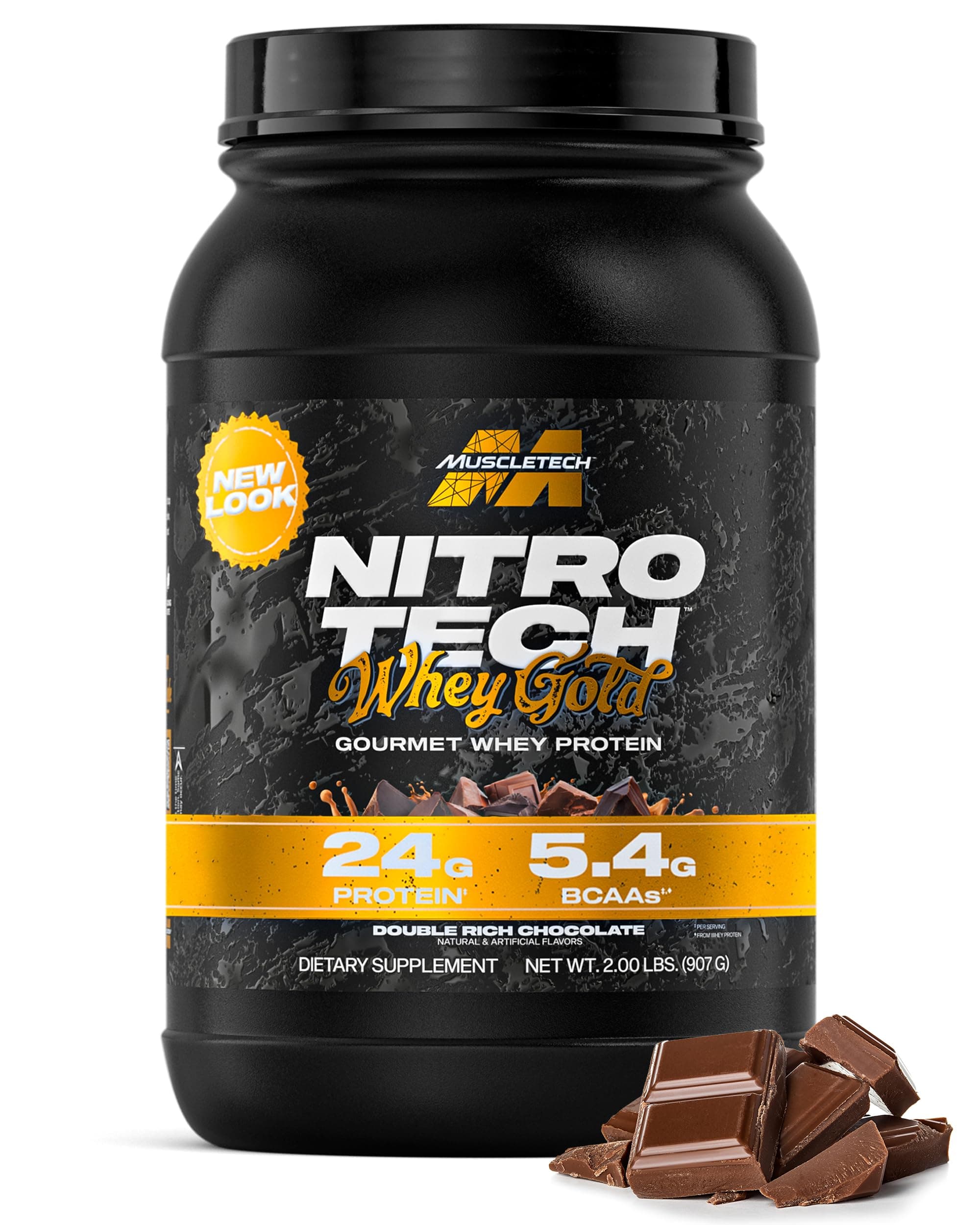 Whey Protein Powder (Double Rich Chocolate, 2LB) - Nitro-Tech Whey Protein Isolate Smoothie Mix for Lean Muscle & Recovery - 24g of Whey Gold for Women & Men - Packaging May Vary