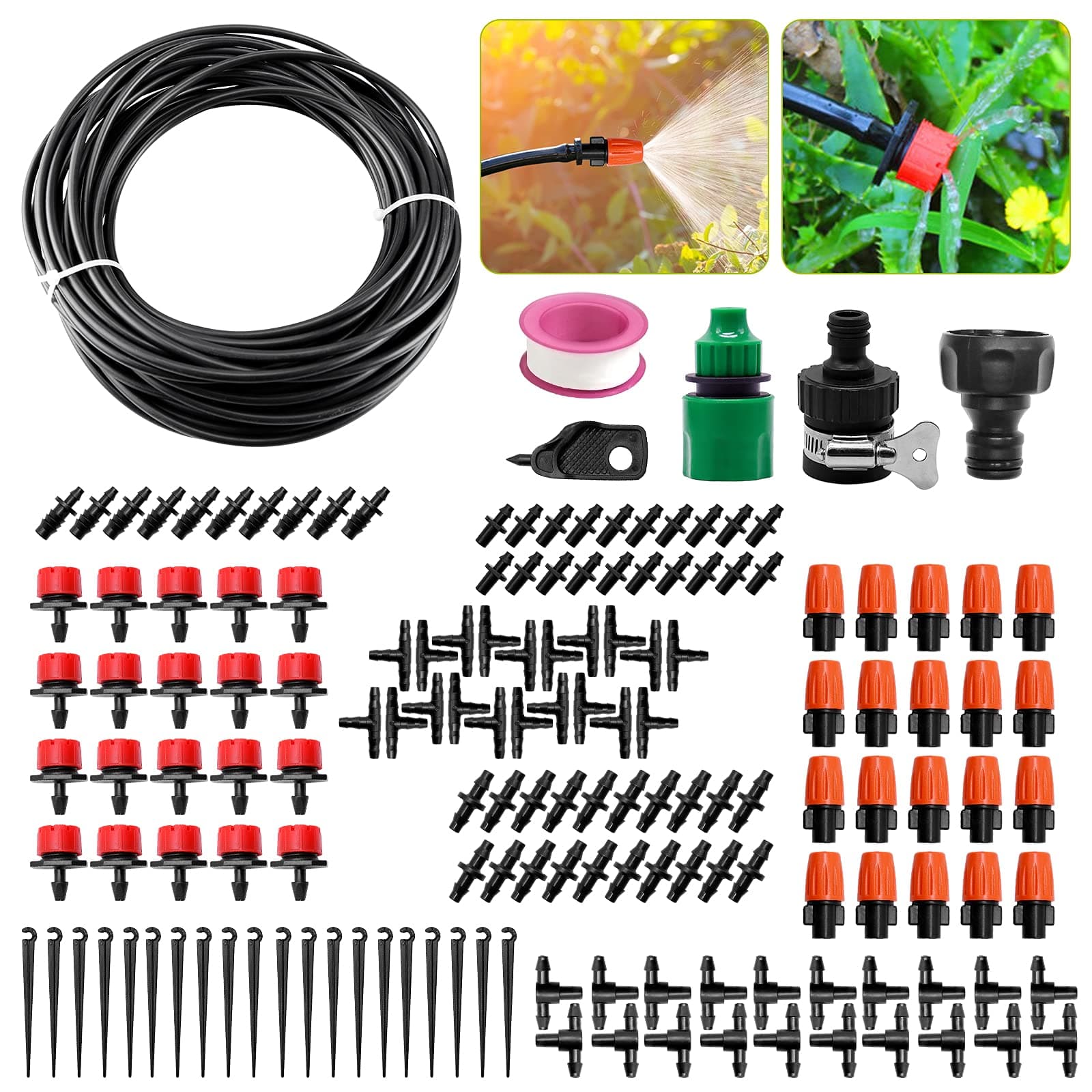 82FT/25M Drip Irrigation Kit Automatic Watering System Drip Irrigation System 82FT 1/4" Blank Distribution Hose DIY Micro Irrigation Kit Saving Water with Adjustable Dripper for Greenhouse Garden