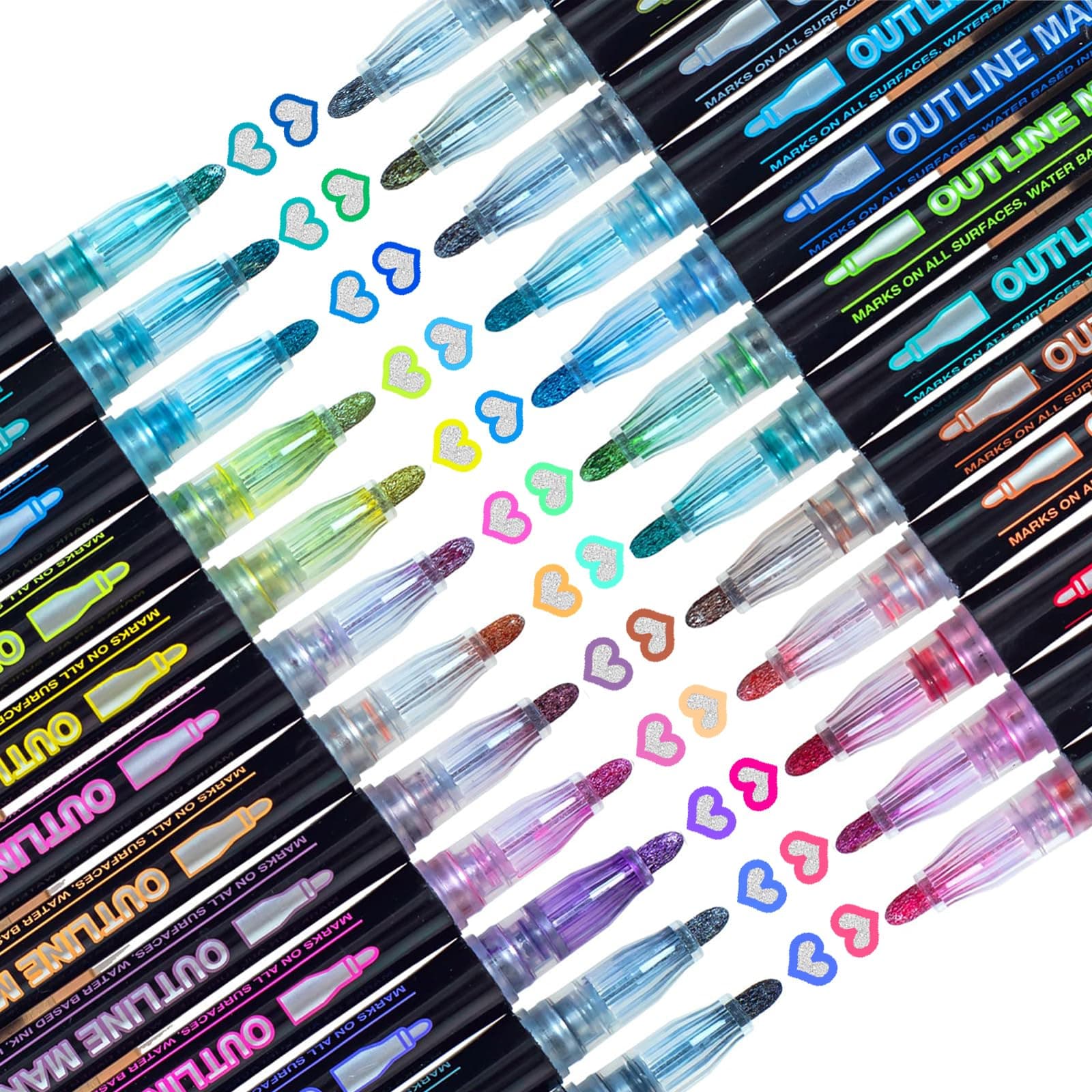 Glitter Pens Metallic Outline Markers:24 Christmas Stocking Fillers Teenage Girl Gifts Tween Teen Outliner Cute Stuff Cool Presents Arts Crafts Supplies Kids Age 4 5 6 7 8 9 10 11 12 13 14 15 Year Old