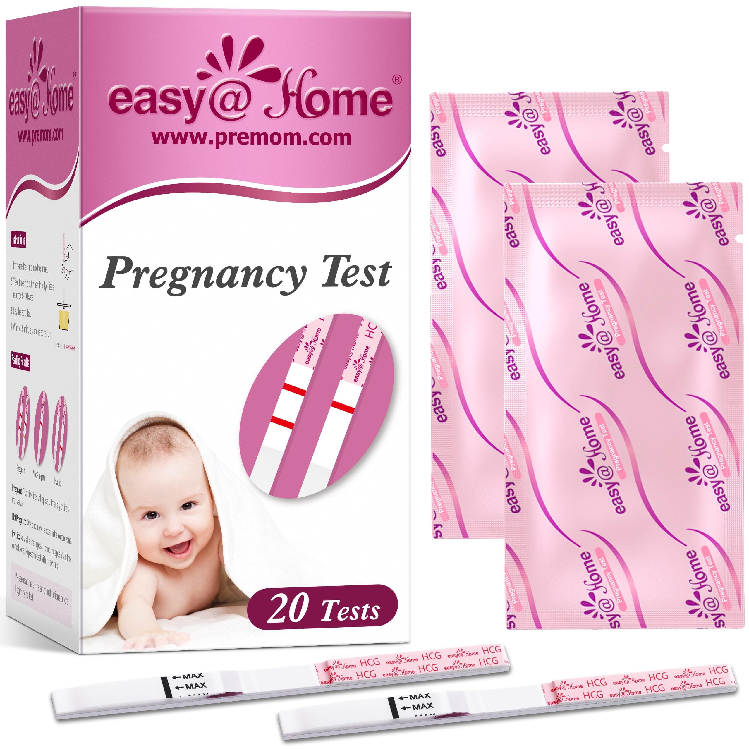 – Easy@Home Pregnancy Test Strips Kit, Powered By Premom Ovulation Predictor Ios And Android App, 20 Hcg Tests