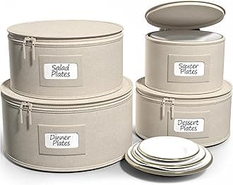 Sorbus China Storage Containers - Hard Shell Dish Storage Containers for Organizing, Moving Supplies, Party - 4 Stackable Plate Carrier Set for Dinnerware, Plate Organizer with Felt Plate Protector