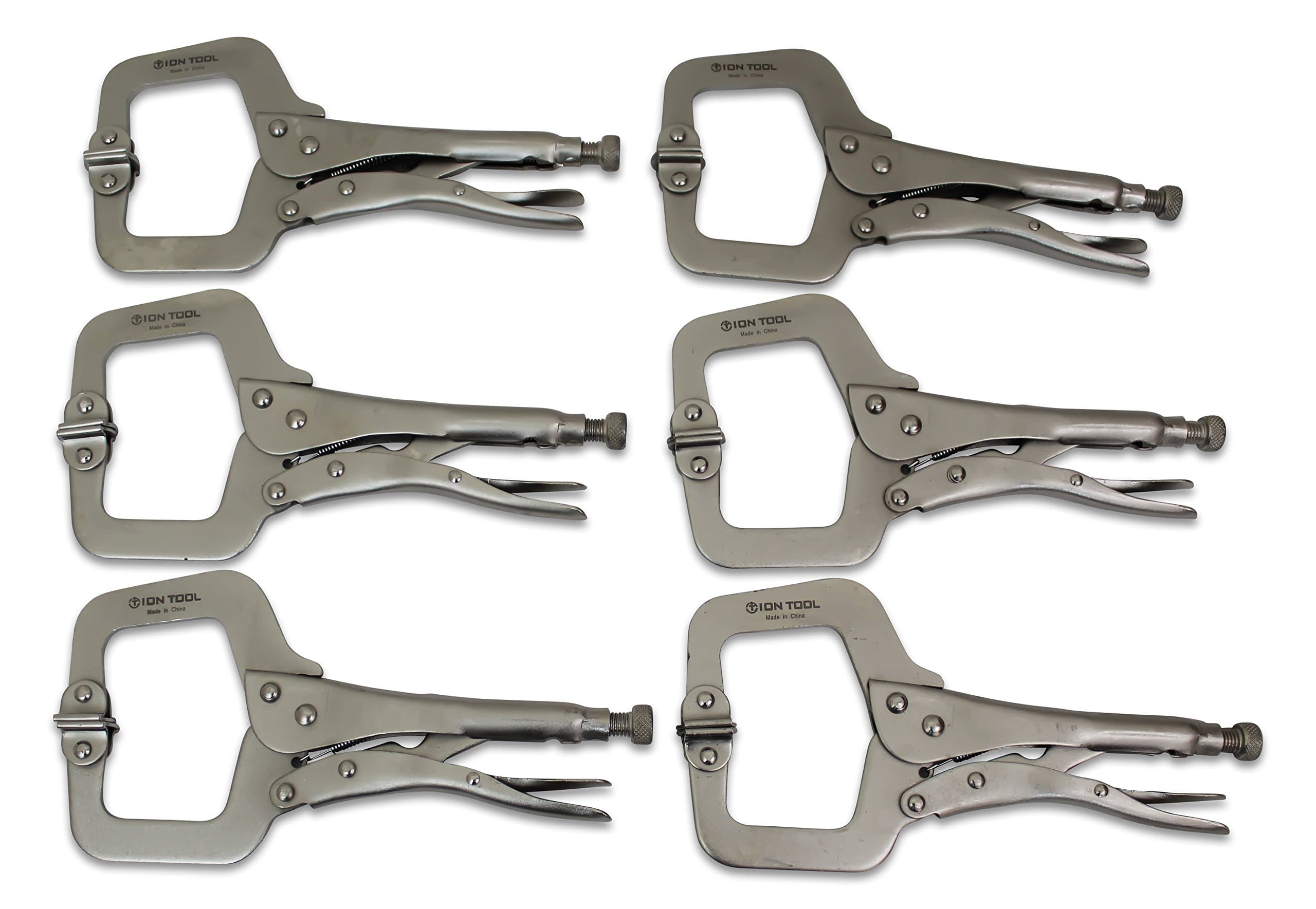 6 Pack - 11” C-Clamp Locking Pliers, Swivel Pads