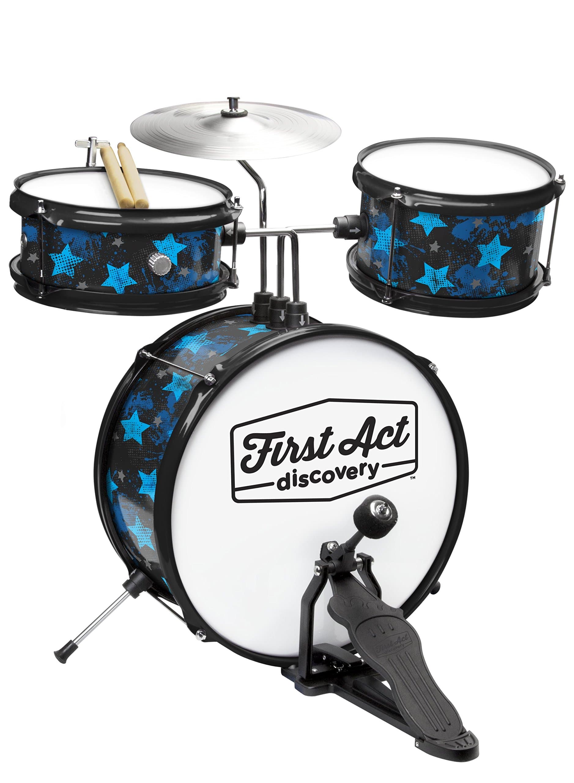 First Act Discovery Beginner Drum Set & Seat, Blue Stars