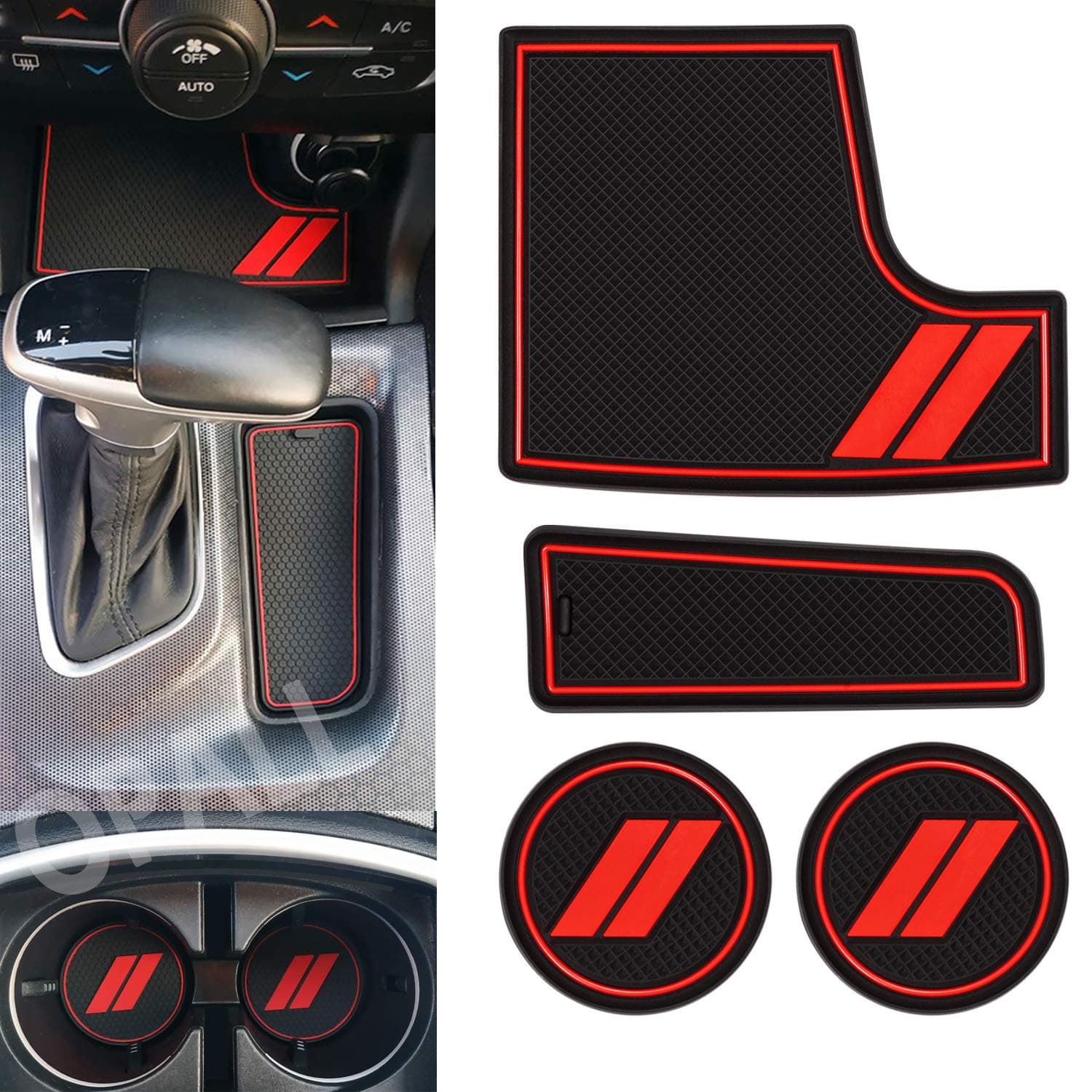Custom Fit for 2015-2019 Dodge Charger Cup Holder Insert & Center Console Shifter Liner Trim Mats | Custom Fit Non Slip Storage Bin Mat Set | Charger Interior Accessories 4PCS