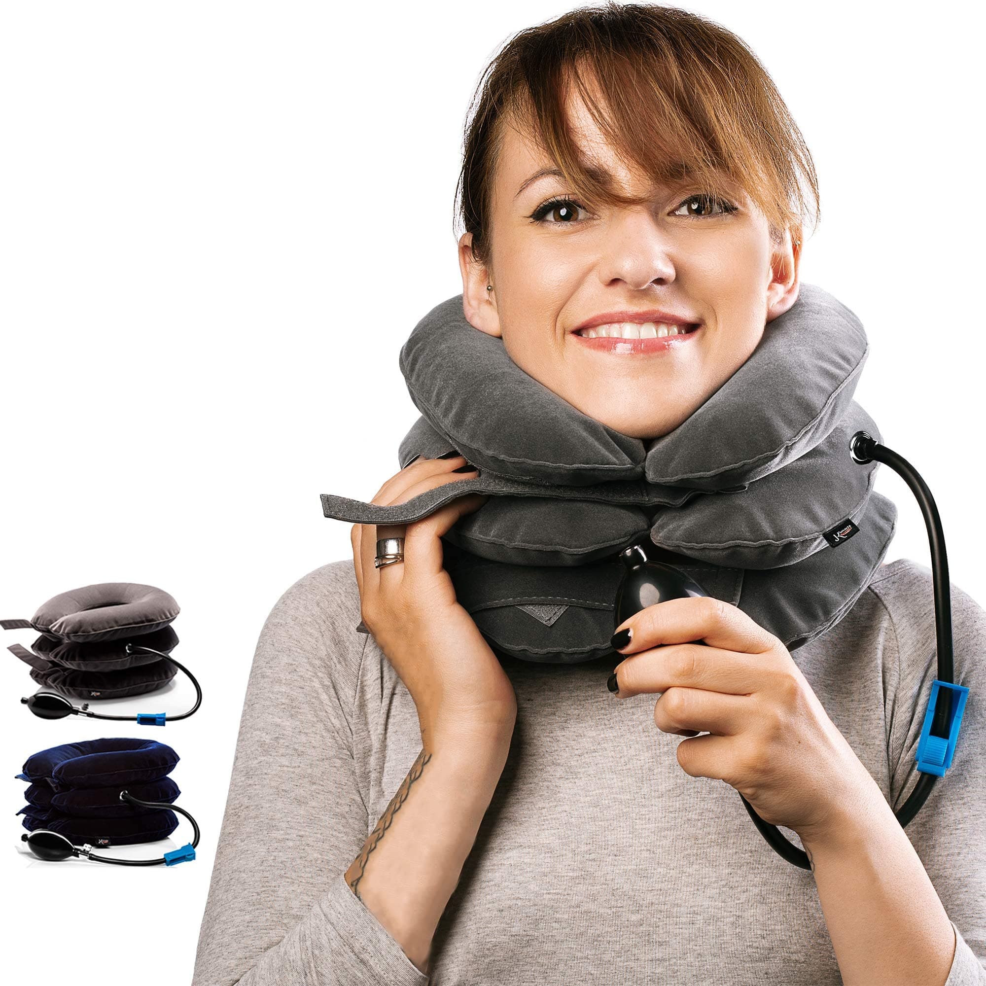 Cervical Neck Traction Device, Inflatable and Adjustable Neck Stretcher Collar Cervical Traction, Provide Neck Support Neck Traction and Chronic Neck Pain Relief for Home Use (Grey)