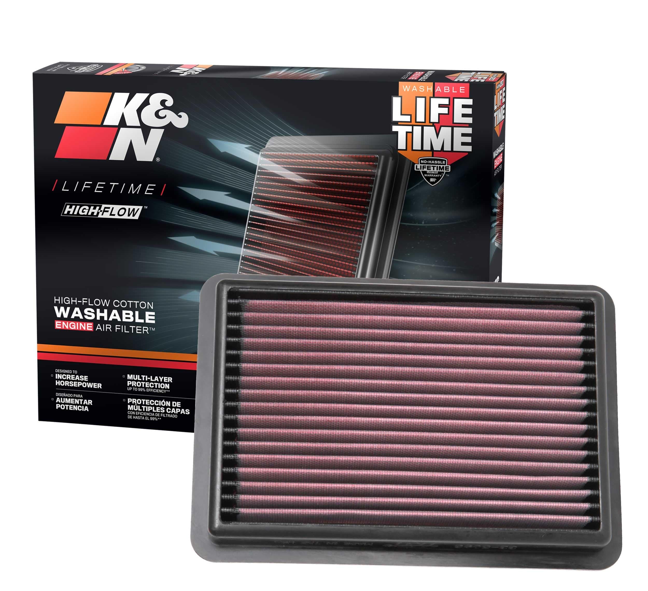 High-Flow Original Lifetime Engine Air Filter: Increase Power: Premium, Washable: Compatible with 2019-2025 MAZDA: 3, CX-30, CX-50, 33-5096
