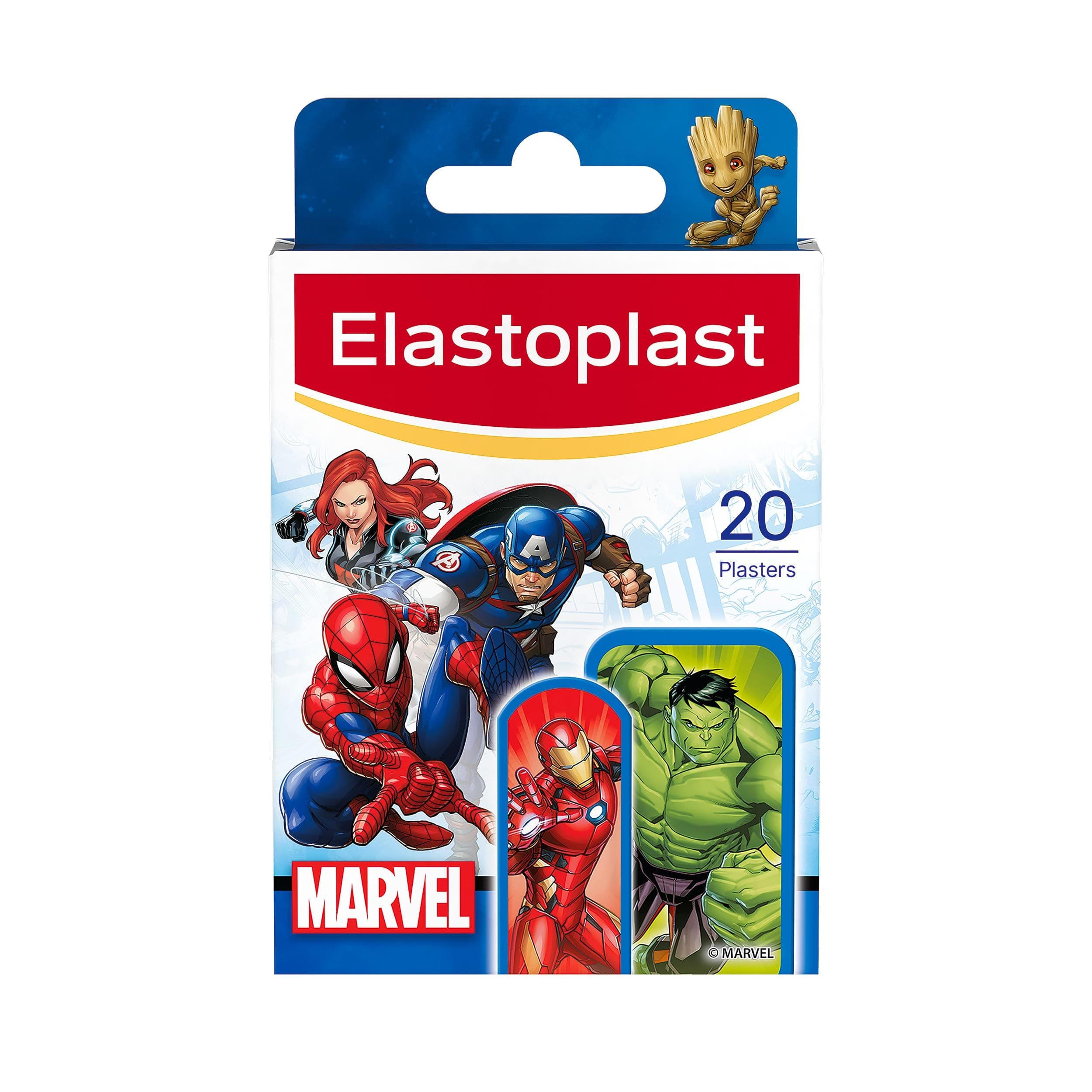 Marvel Plasters, Assorted Sizes (20 Pieces), Coloured First Aid for Children, Kid’s Everyday use with Marvel Superhero Designs, Easy Removal and Skin-Friendly