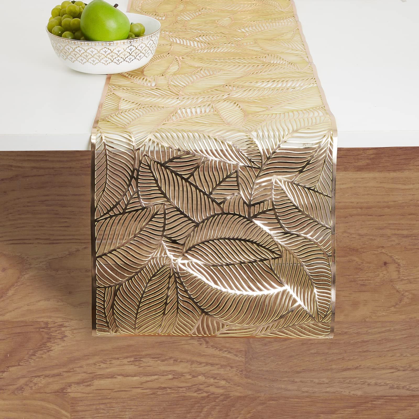 Vecolla Table Runner, Table Runner for Dining Table 180X35cm, Gold Ramadan Runner, Leaf Laser Cut Table Mat Cloth for Kitchen Living Room Home Coffee Party Decor(Gold)