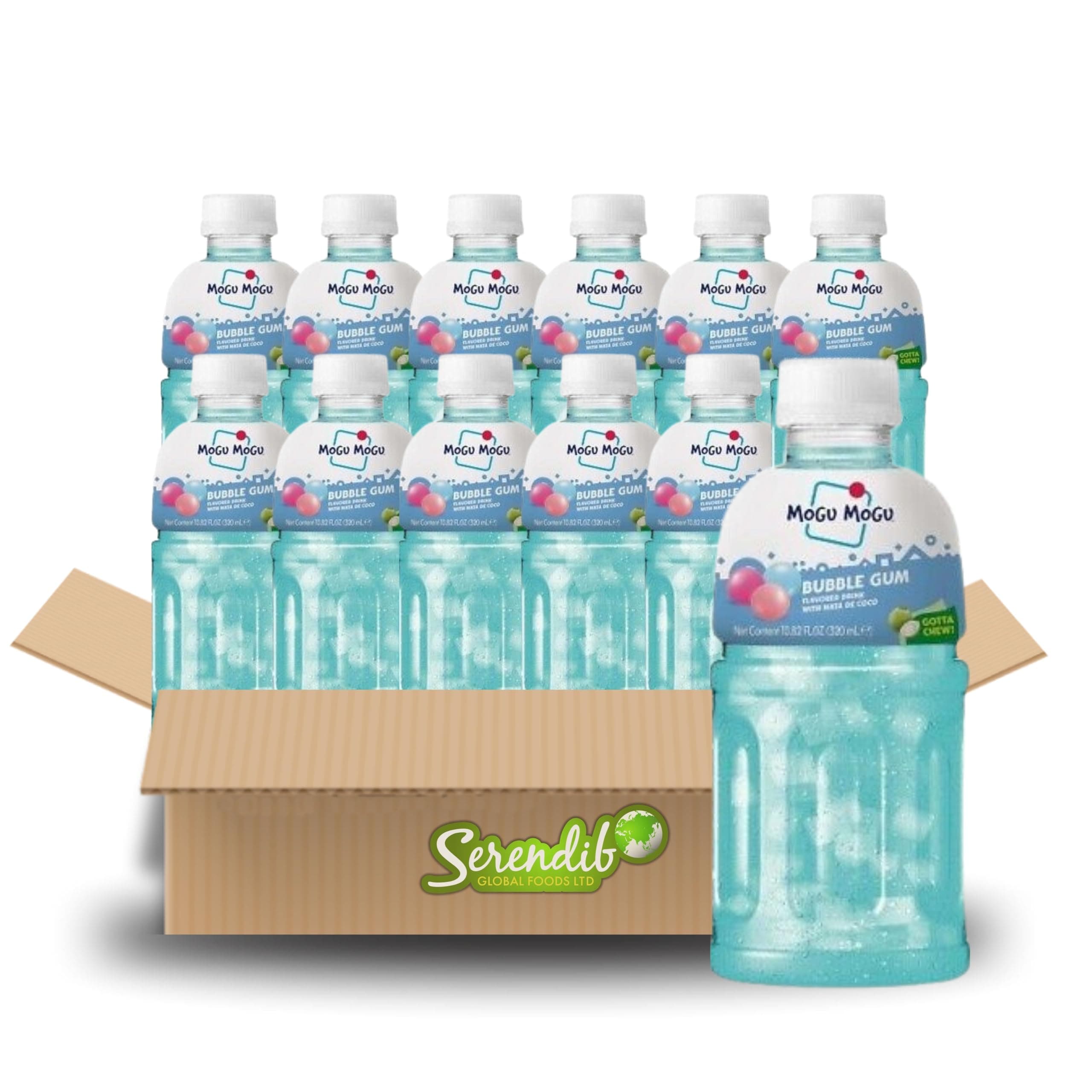 Mogu Mogu Nata De Coco Drink Jelly Texture Fun Refreshment 320ml (Pack of 12, Bubble Gum Flavoured)