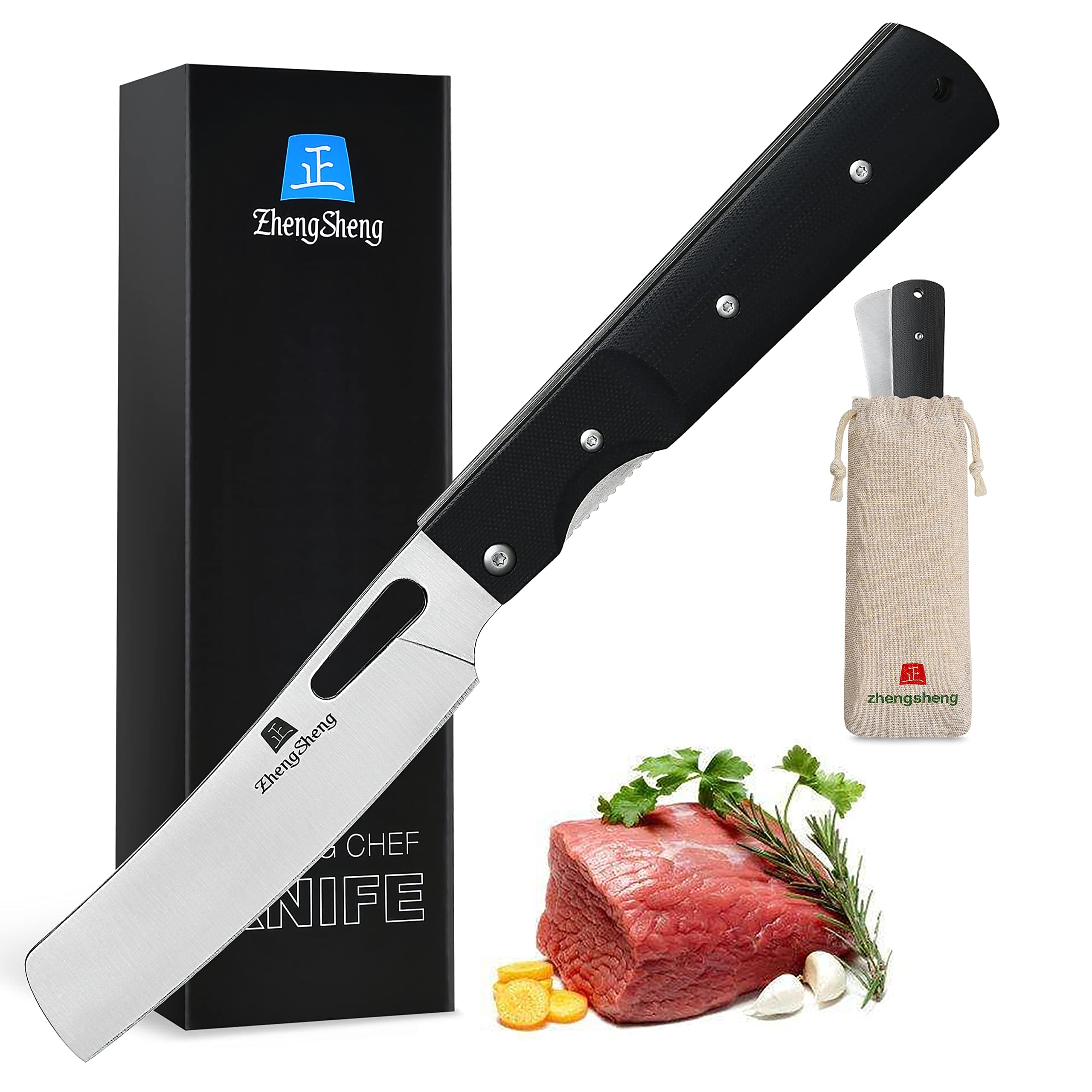 Folding Chef Knife 4.8" Sharp 440A Stainless Steel Blade G10 Handle Pocket Foldable Japanese Style Kitchen Knife for Outdoor Camping Cooking