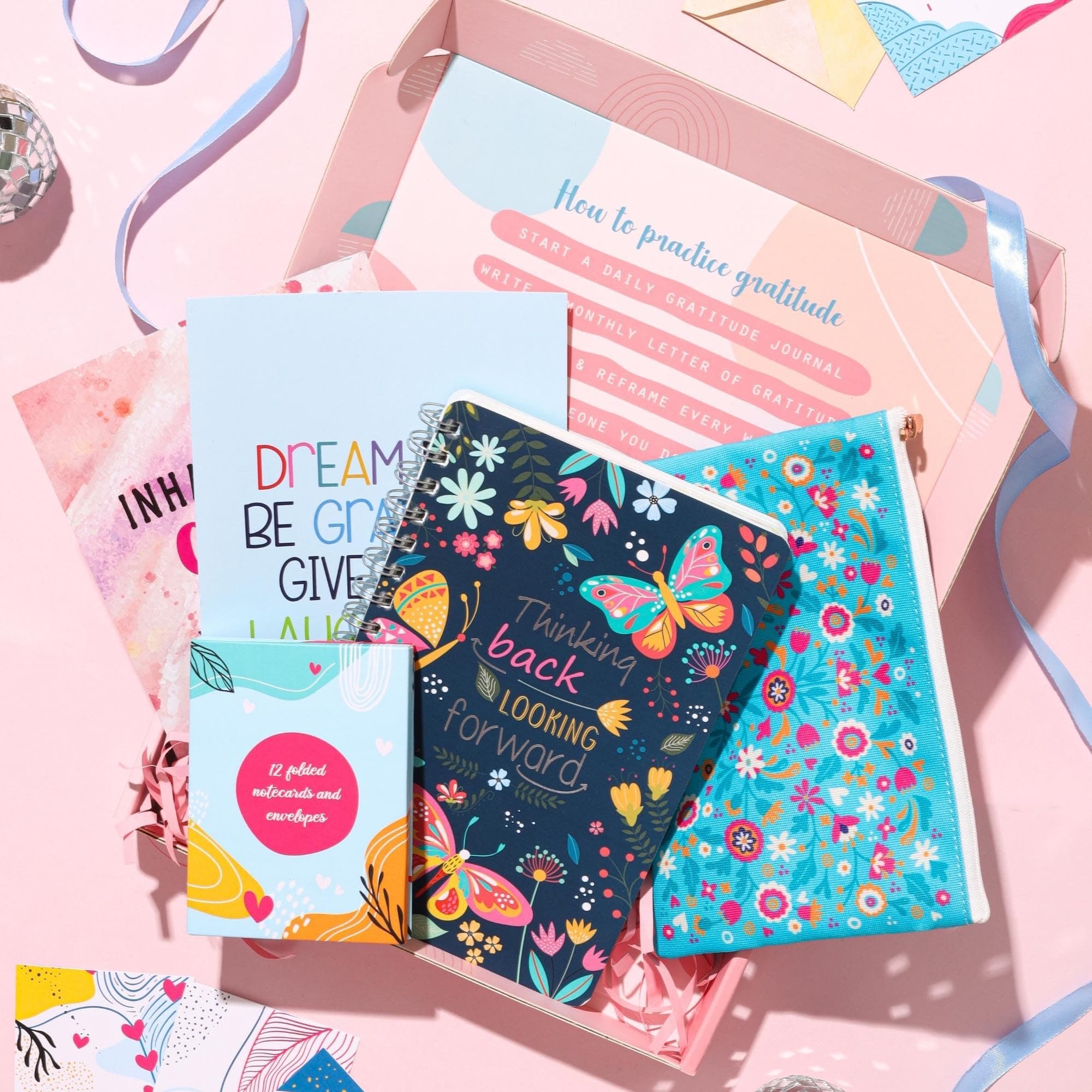 Doodle Undated Planner Gift Set | A5 Happiness Planner + Multifunctional Pouch + Pen + 12 Notecards + 2 Motivational Quote Cards |Packed in a Beautiful Festive Gift Box (Planner's Haven II)