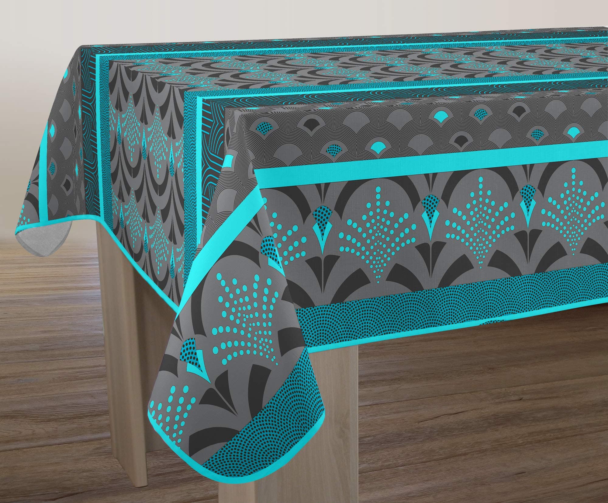 Le linge de Jules Phenix NP-119-300 Tablecloth, Rectangular, 150 x 300 cm, Grey/Blue/Black