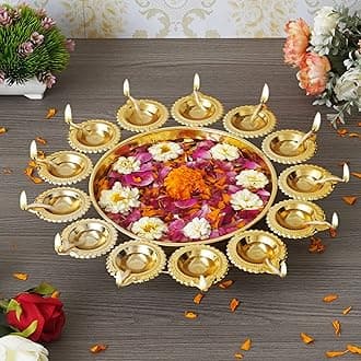 Webelkart Diya Shape Flower Decorative Urli Bowl for Home Handcrafted Bowl for Floating Flowers and Tea Light Candles,Office and Table Decor| Diwali Decoration Items (14 Inches), Gold