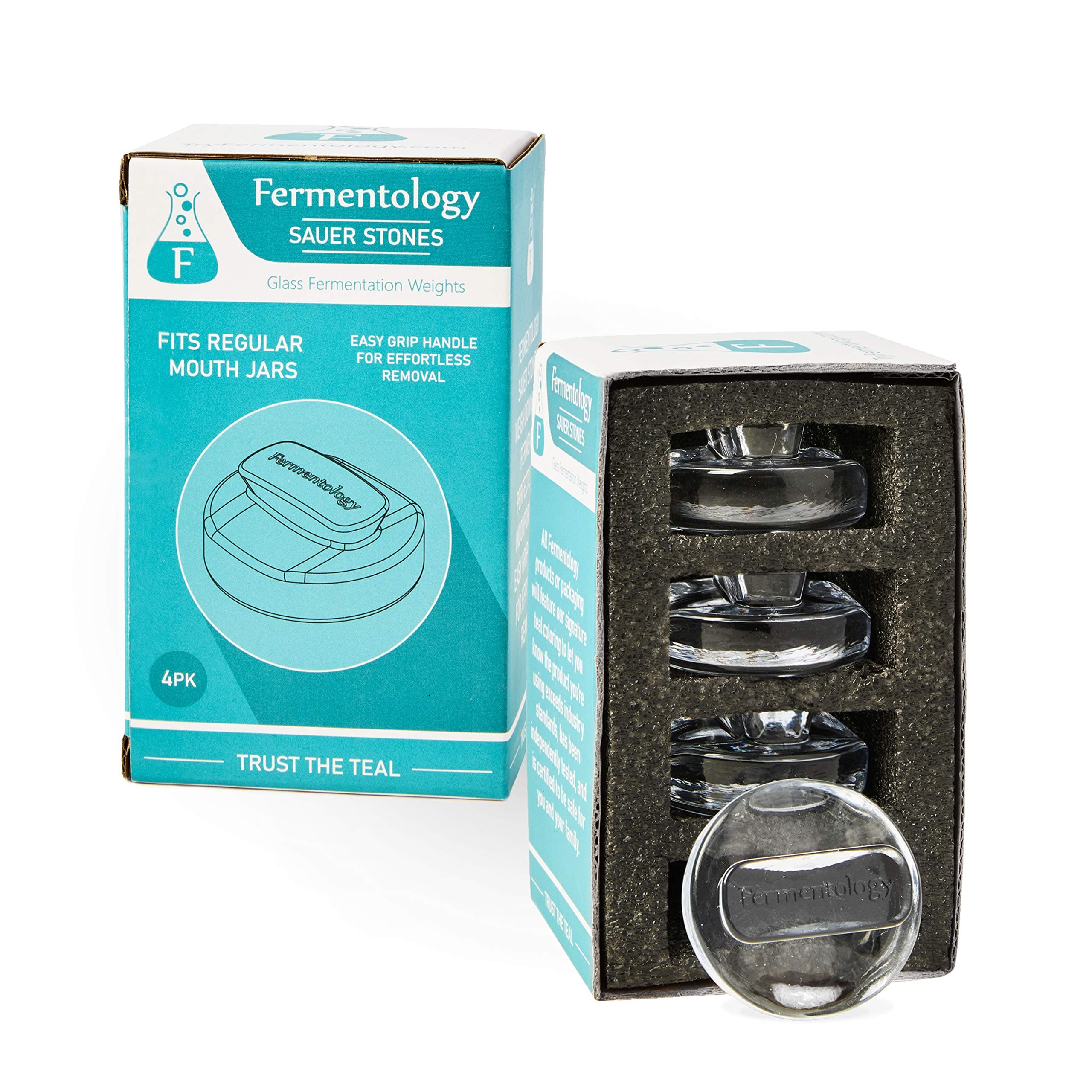 Sauer Stones - Glass Fermentation Weights for Mason Jar Fermentation, Preservation and Pickling - Fits ANY SMALL/REGULAR MOUTH MASON JAR - 4 Pack