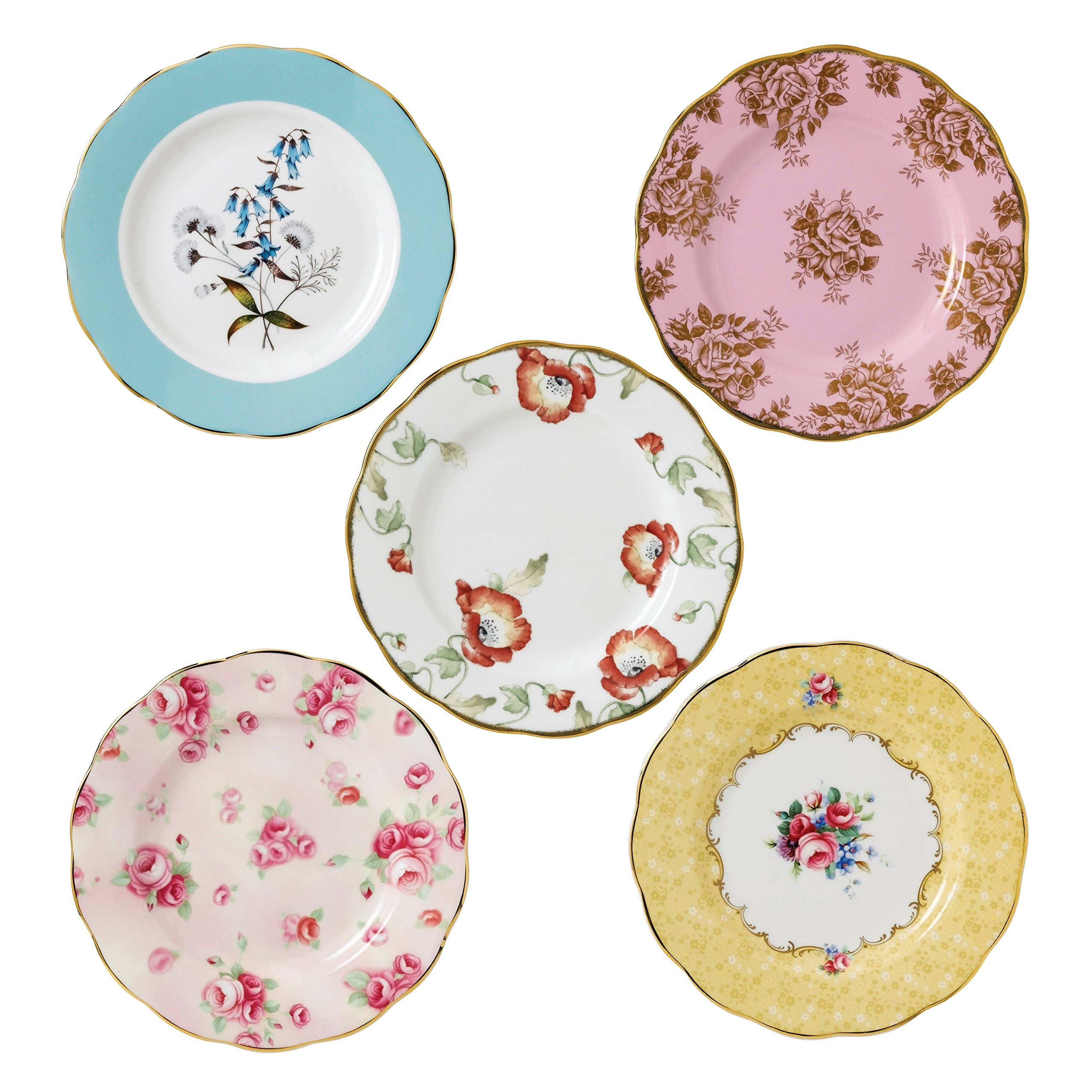 100 Years 1950-1990 Plate Set, Mixed Patterns, 5-Piece