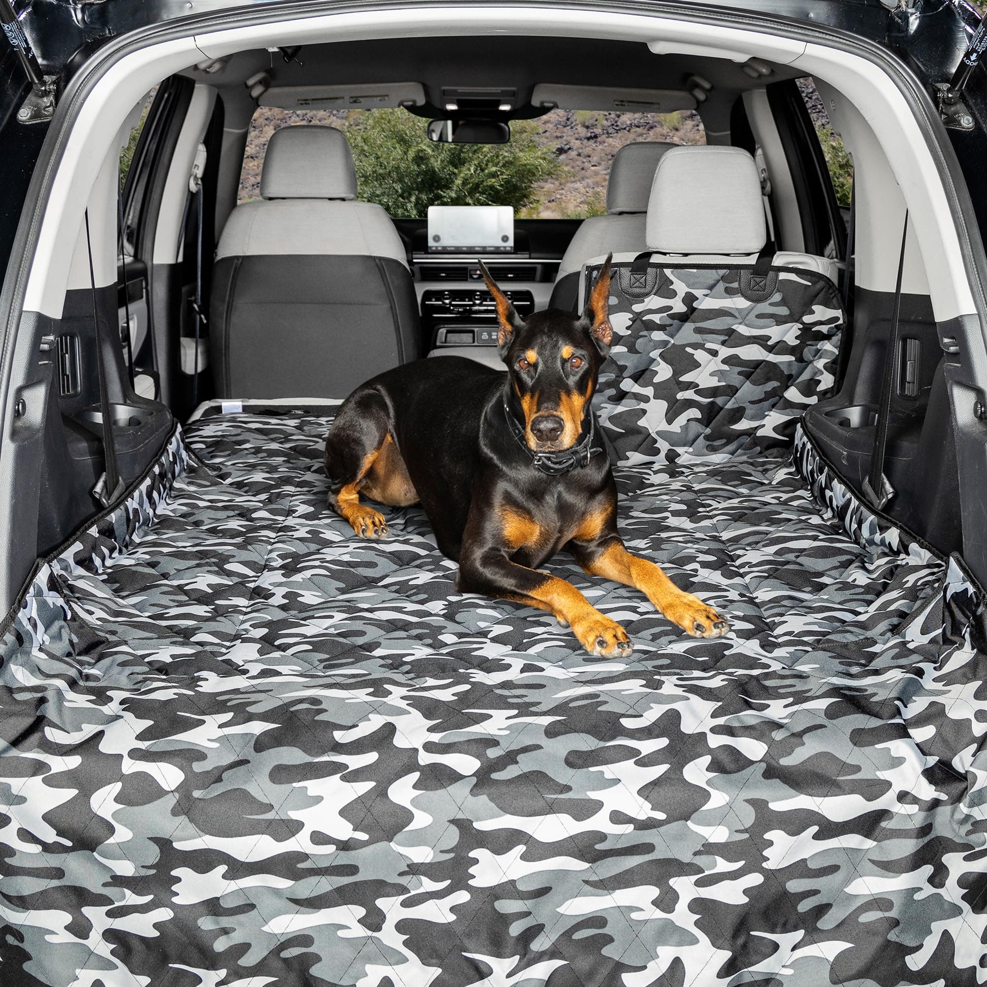 4Knines Split Cargo Liner for SUV – for Dogs & Pets, Heavy-Duty, Waterproof Trunk Mat & Cargo Cover – Fits 60/40 Split Bench & Armrest Pass-Through – Machine Washable, Non-Slip, Durable (Small, Camo)