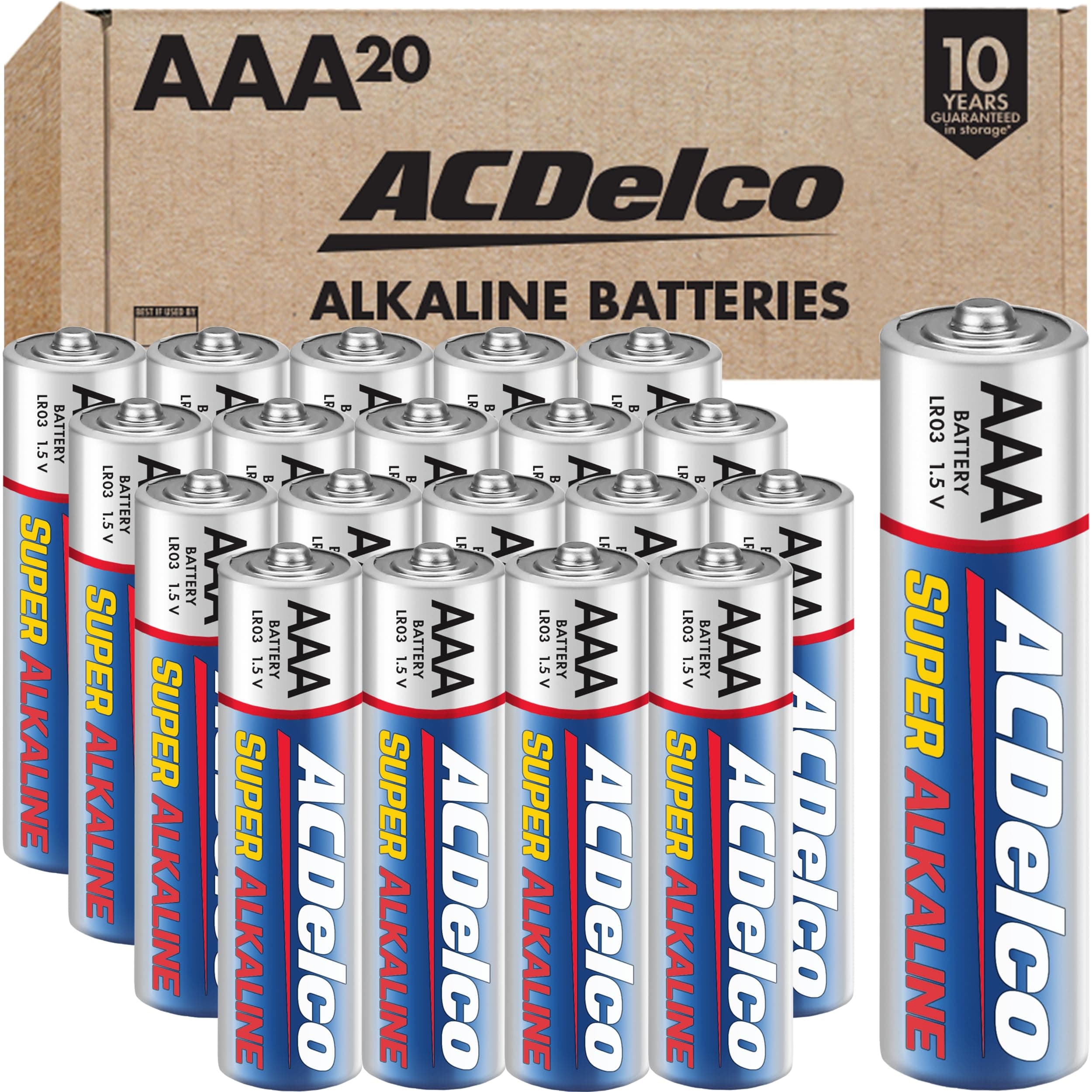 ACDelco 20-Count Triple AAA Batteries, Maximum Power Super Alkaline Battery for Home and Office, 10-Year Shelf Life, Reclosable Packaging