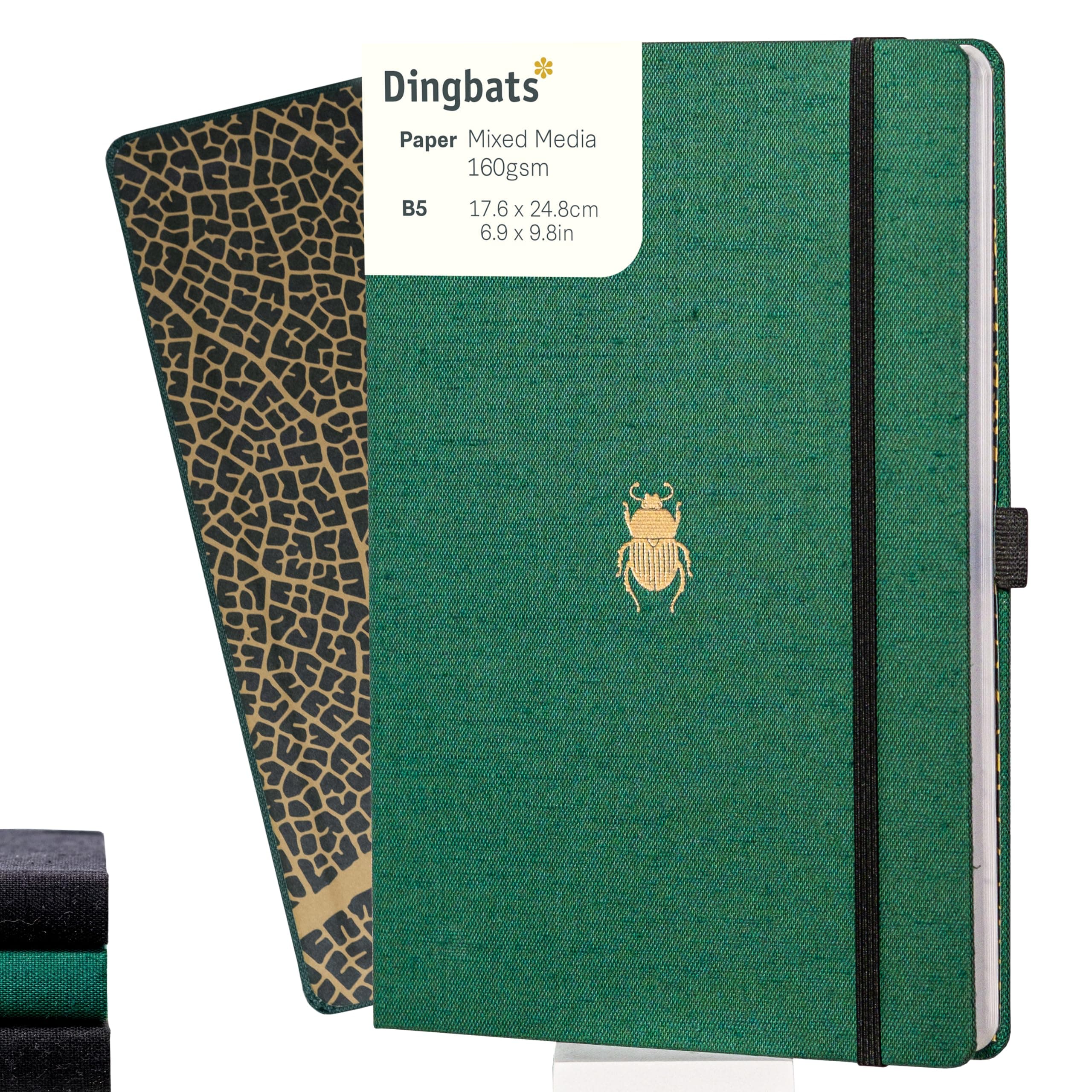 Dingbats* Pro Plain Large B5 Notebook - Textile Cover, Thread-Bound Writing Journal - for Work, Travel - Pocket, Elastic Closure, Bookmark