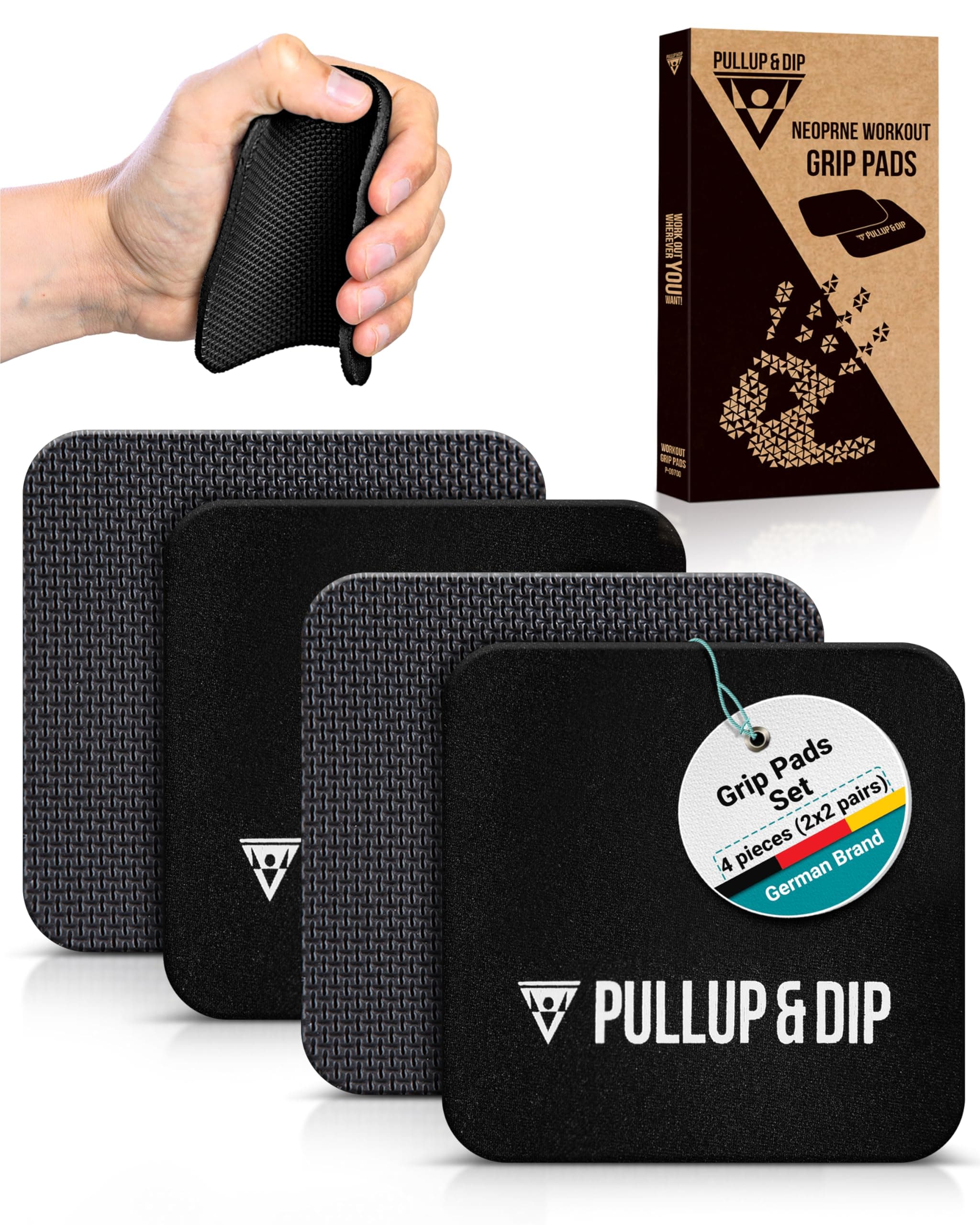 PULLUP & DIP Grip Pads [Set of 4] for Pull-Ups, Weightlifting, Bodybuilding - 2 Pair of Neoprene Workout Pads, Training Alternative to Gym Gloves, Maximum Grip & No Corneal Formation