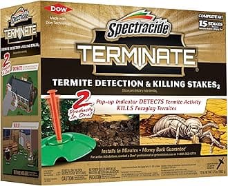 Spectracide Terminate Termite Detection & Killing Stakes, Kills Foraging Termites, Detects Termite Activity, 15 Count, 6 Pack