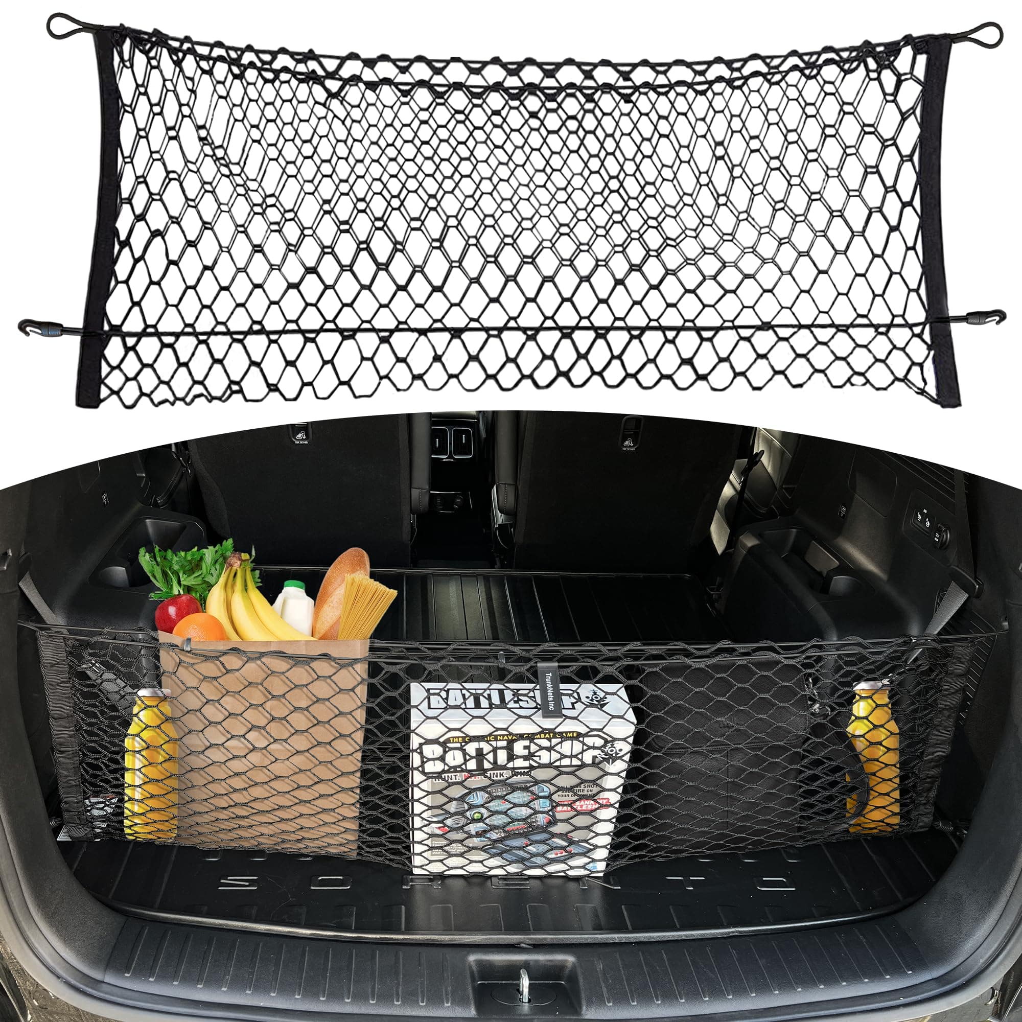 Envelope Style Trunk Mesh Cargo Net for KIA Sorento S LX EX SX 2021-2026 - Car Accessories - Premium Trunk Organizers and Storage - Cargo Net for SUV - Vehicle Carrier Organizer for KIA Sorento PHEV