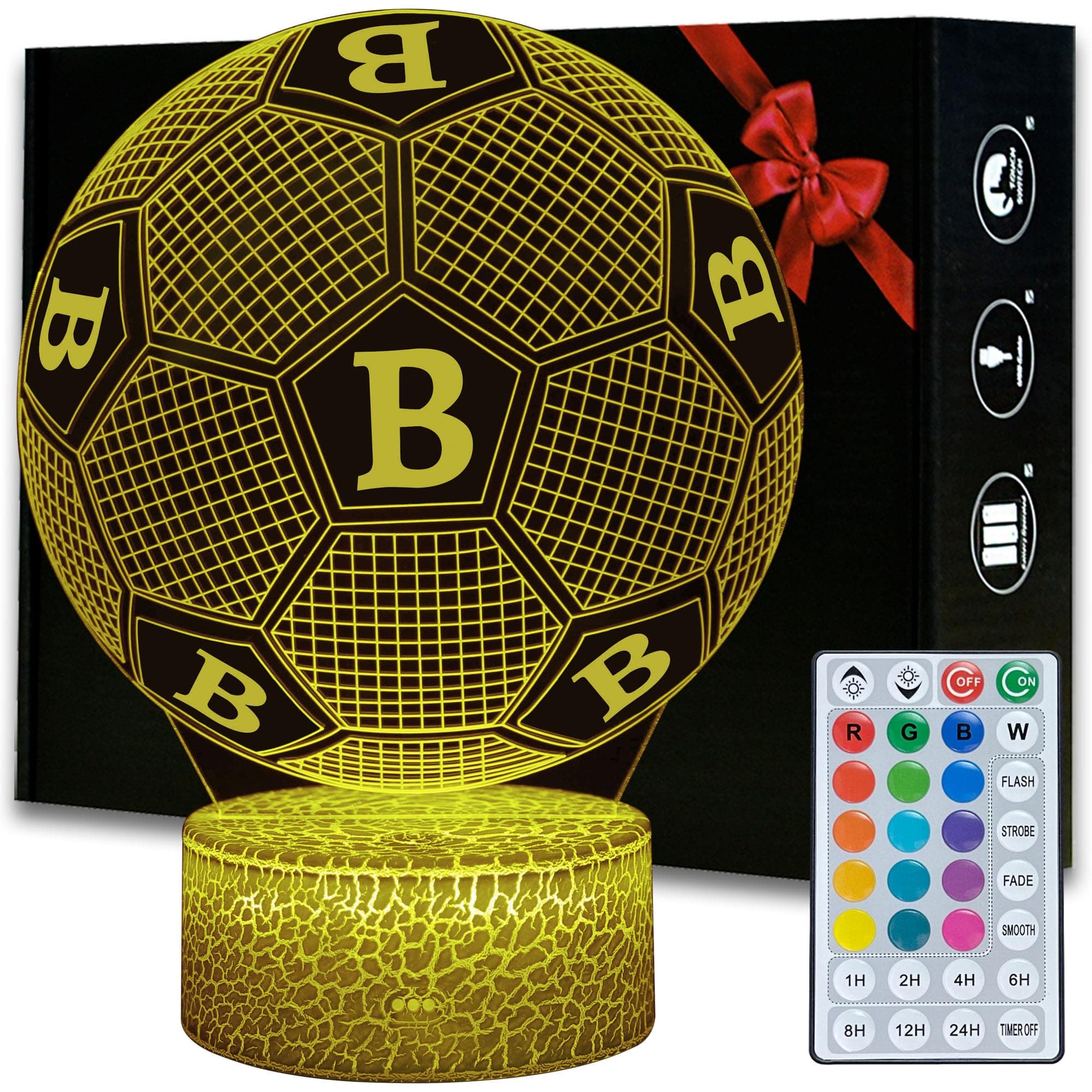MagicluxSoccer Night Light, 16 Color Changing, Brightness Adjustable with Remote Control, Sports Room Decor, Soccer Memorabilia Gifts for Boys Teens Men Birthday Christmas