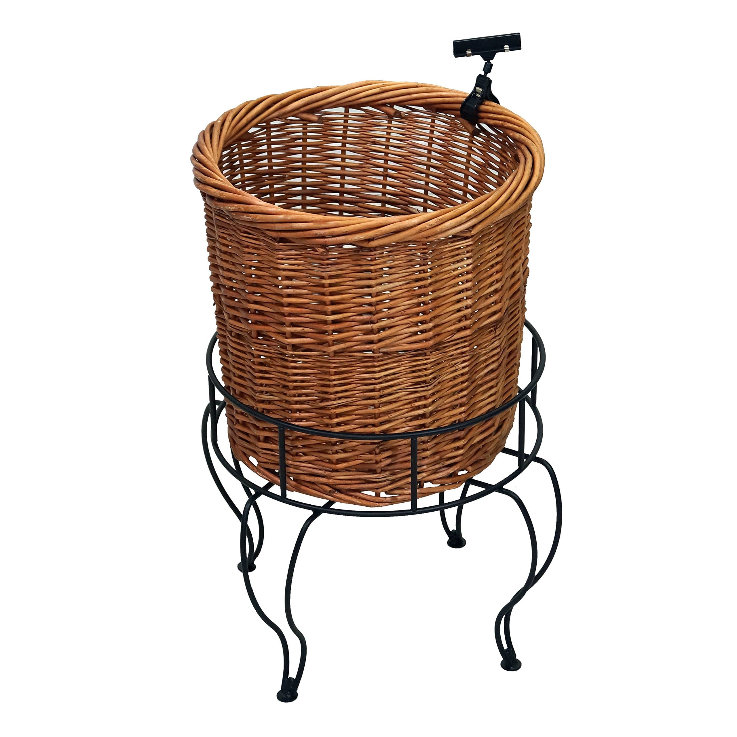1-Tier Round Willow Basket Display with Sign Clips
