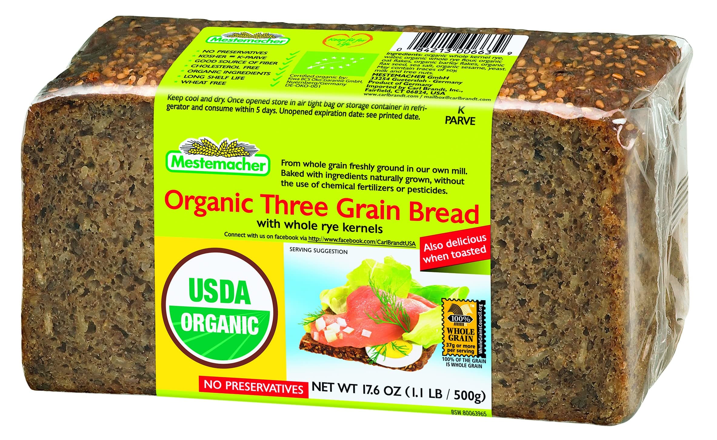 Mestemacher, Bread Three Grain, 17.6 Ounce