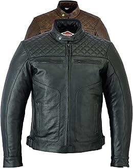 Mens Leather Motorcycle Jacket - Touring Motorbike Jacket With Genuine Biker CE Armour (EN 1621-1) Protection Quilted Diamond Stitched Design - Black - L