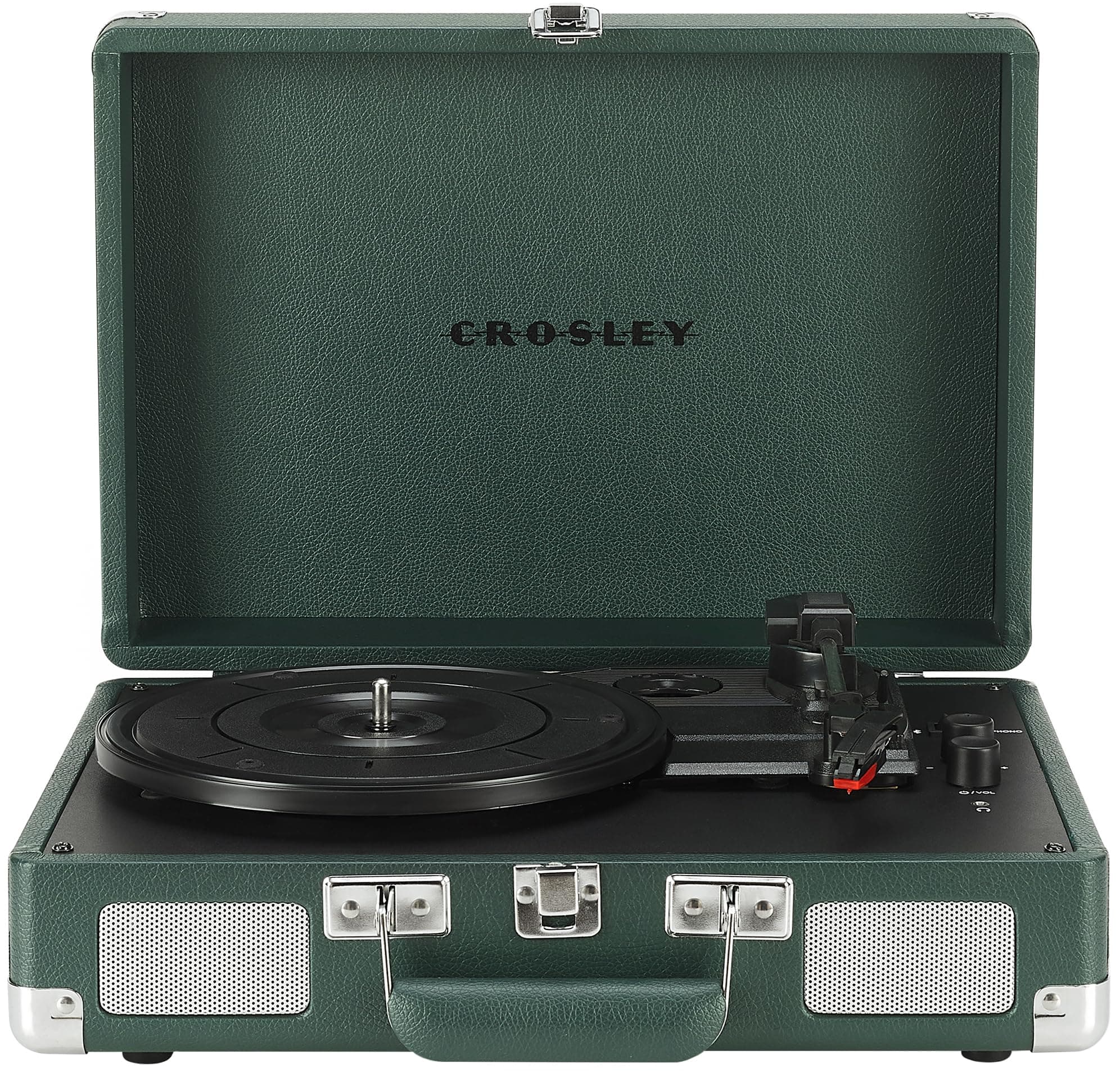Crosley CR8005F-EM Cruiser Plus Bluetooth Vinyl Record Player with 3 Speeds and Suitcase Shaped Input and Output, Dark Emerald